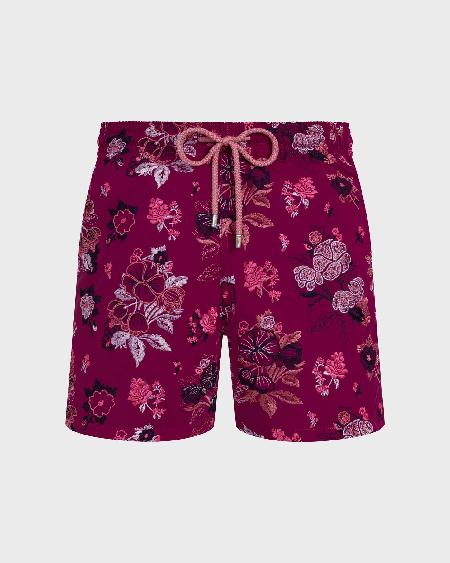 Vilebrequin Men Swim Shorts Embroidered Flowers - Limited Edition - Red Crimson purple