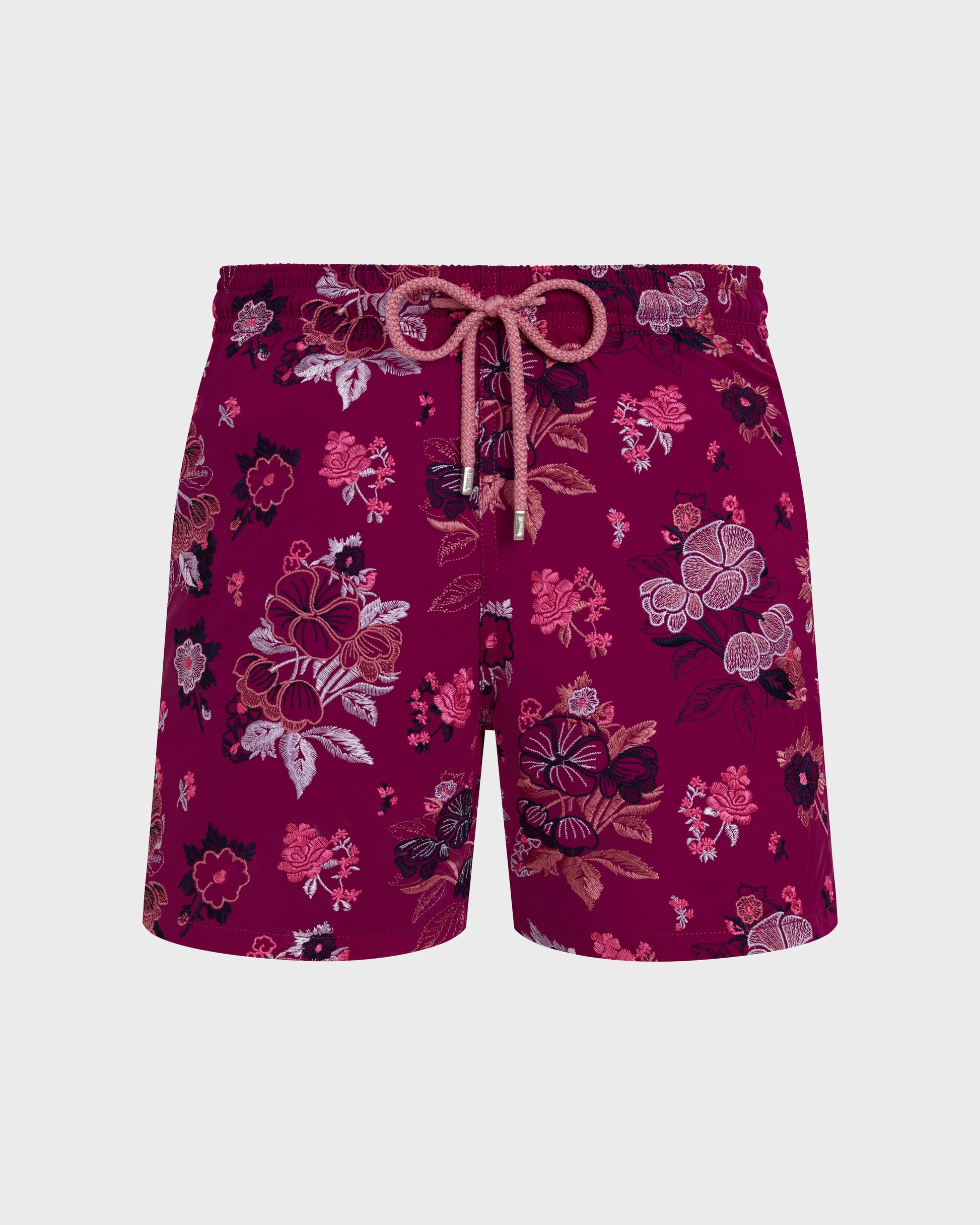 Vilebrequin Men Swim Shorts Embroidered Flowers - Limited Edition - Red Crimson purple