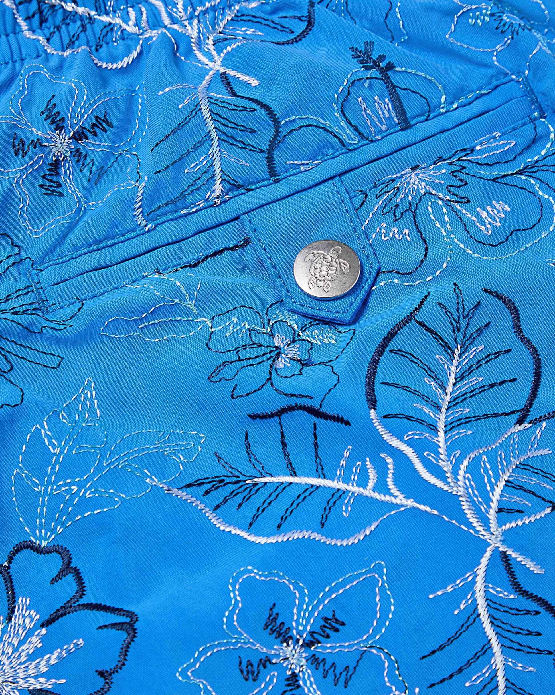 Vilebrequin Men Embroidered Swim Trunks Island Flowers - Limited Edition - Blue Earthenware