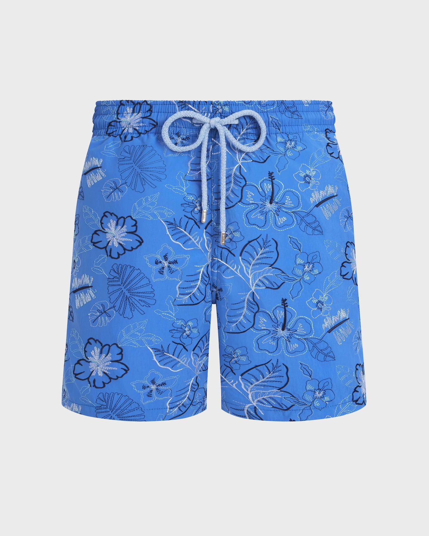 Vilebrequin Men Embroidered Swim Trunks Island Flowers - Limited Edition - Blue Earthenware