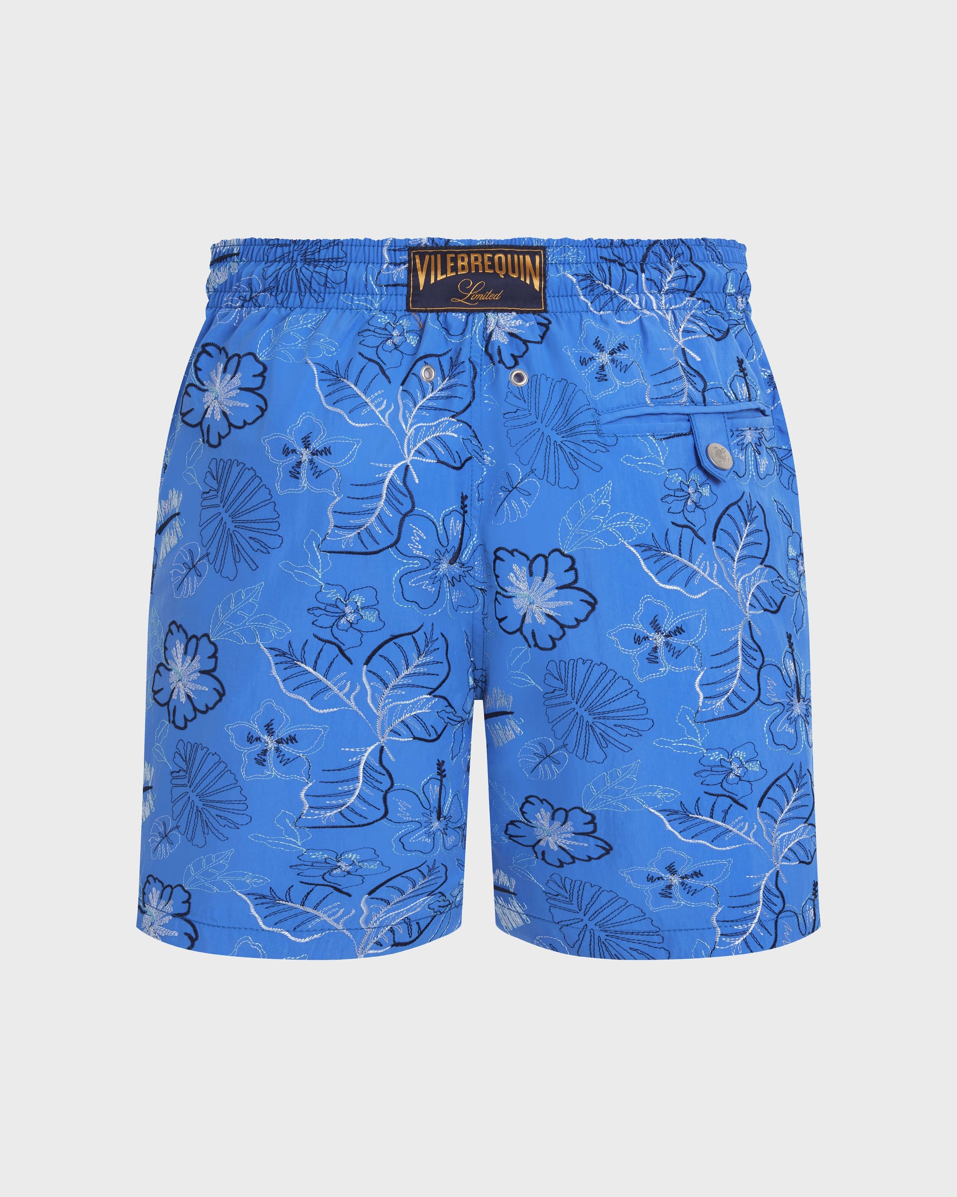 Vilebrequin Men Embroidered Swim Trunks Island Flowers - Limited Edition - Blue Earthenware
