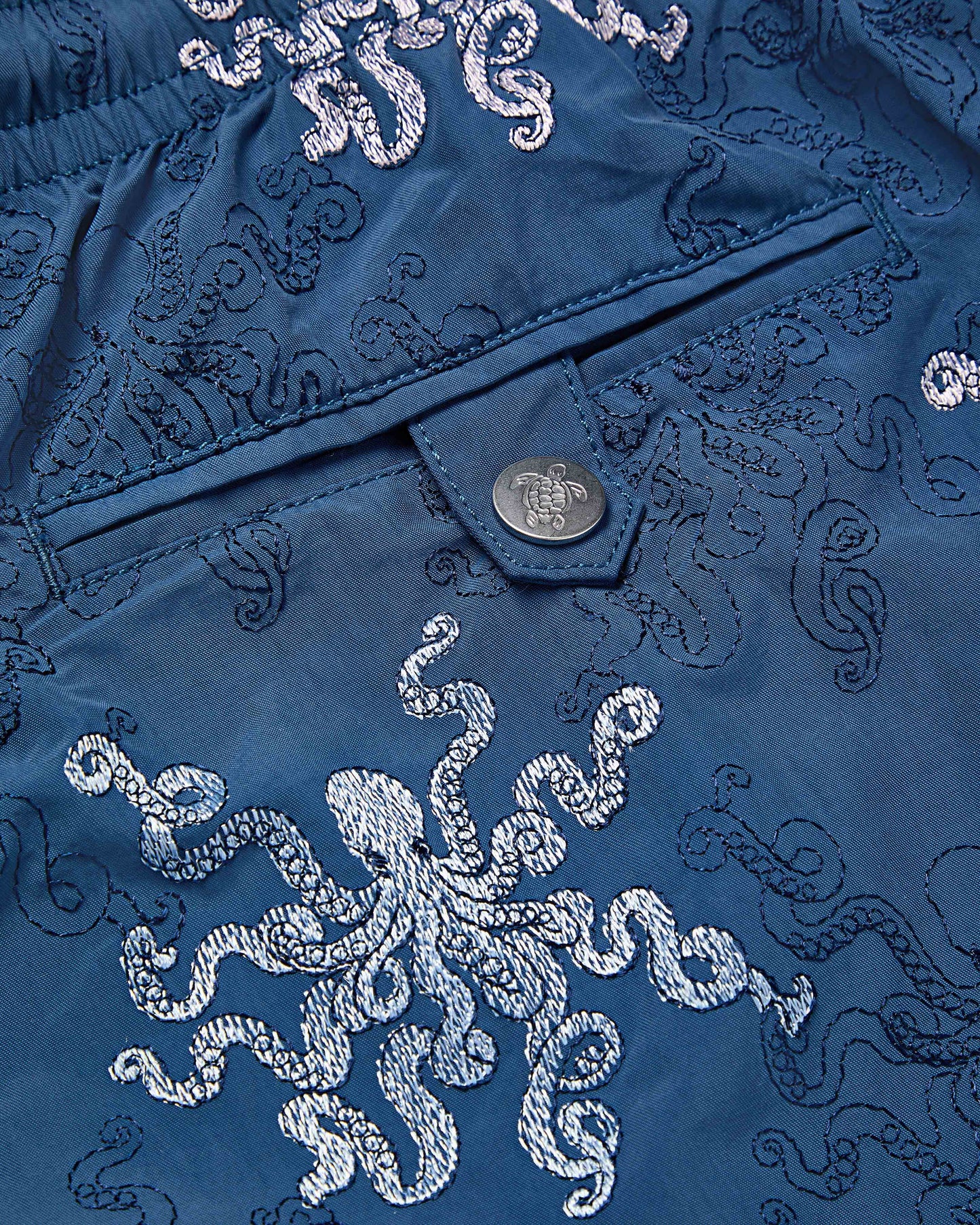 Vilebrequin Men Embroidered Swim Trunks Octopus in Stripes - Limited Edition - Blue Evening