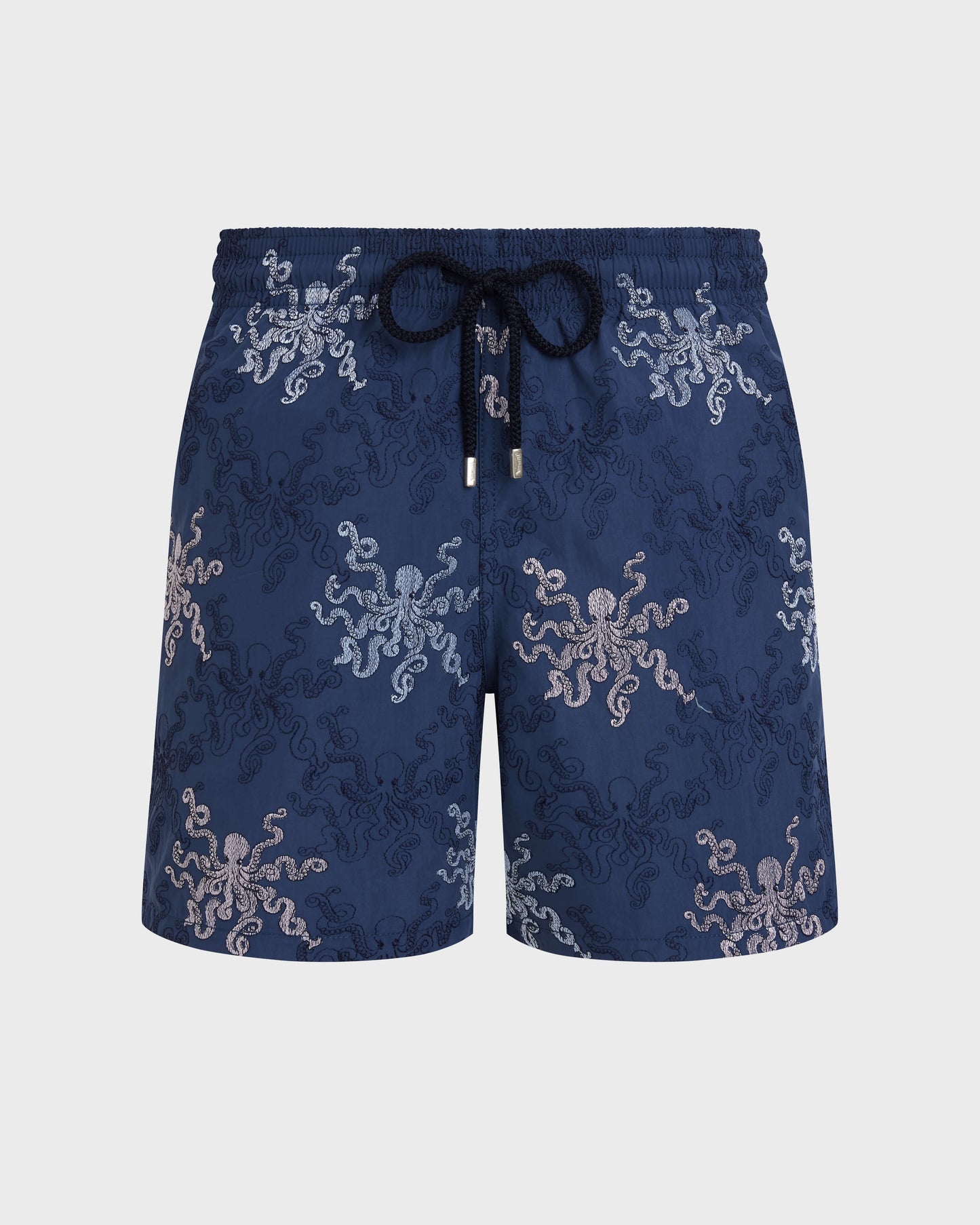 Vilebrequin Men Embroidered Swim Trunks Octopus in Stripes - Limited Edition - Blue Evening