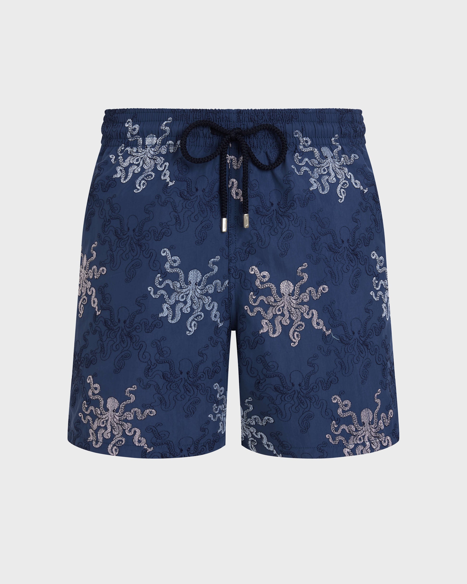 Vilebrequin Men Embroidered Swim Trunks Octopus in Stripes - Limited Edition - Blue Evening