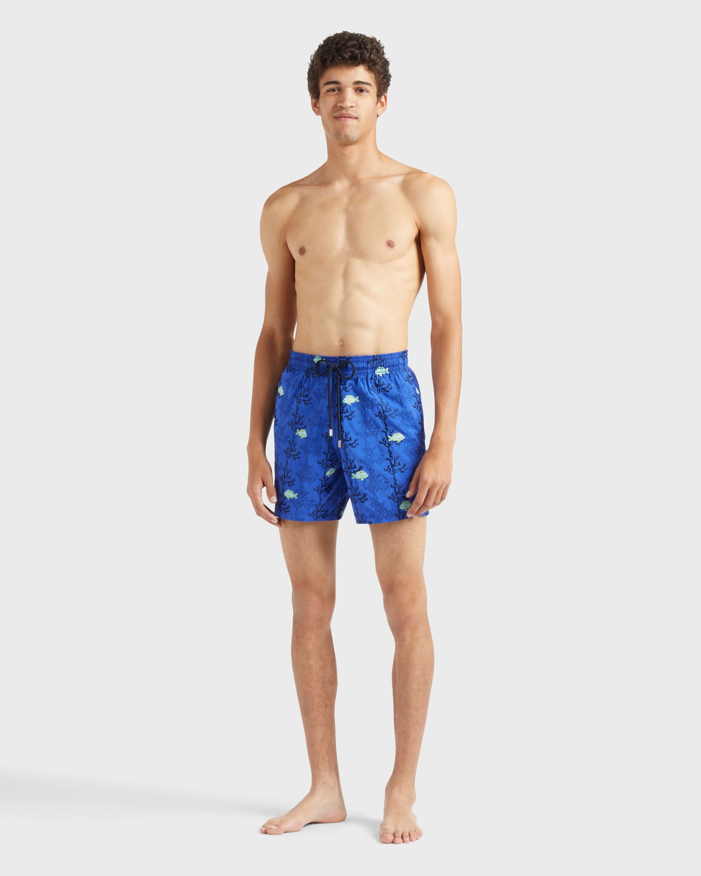 Vilebrequin Men Swim shorts Embroidered Seaweed - Blue Marrakech