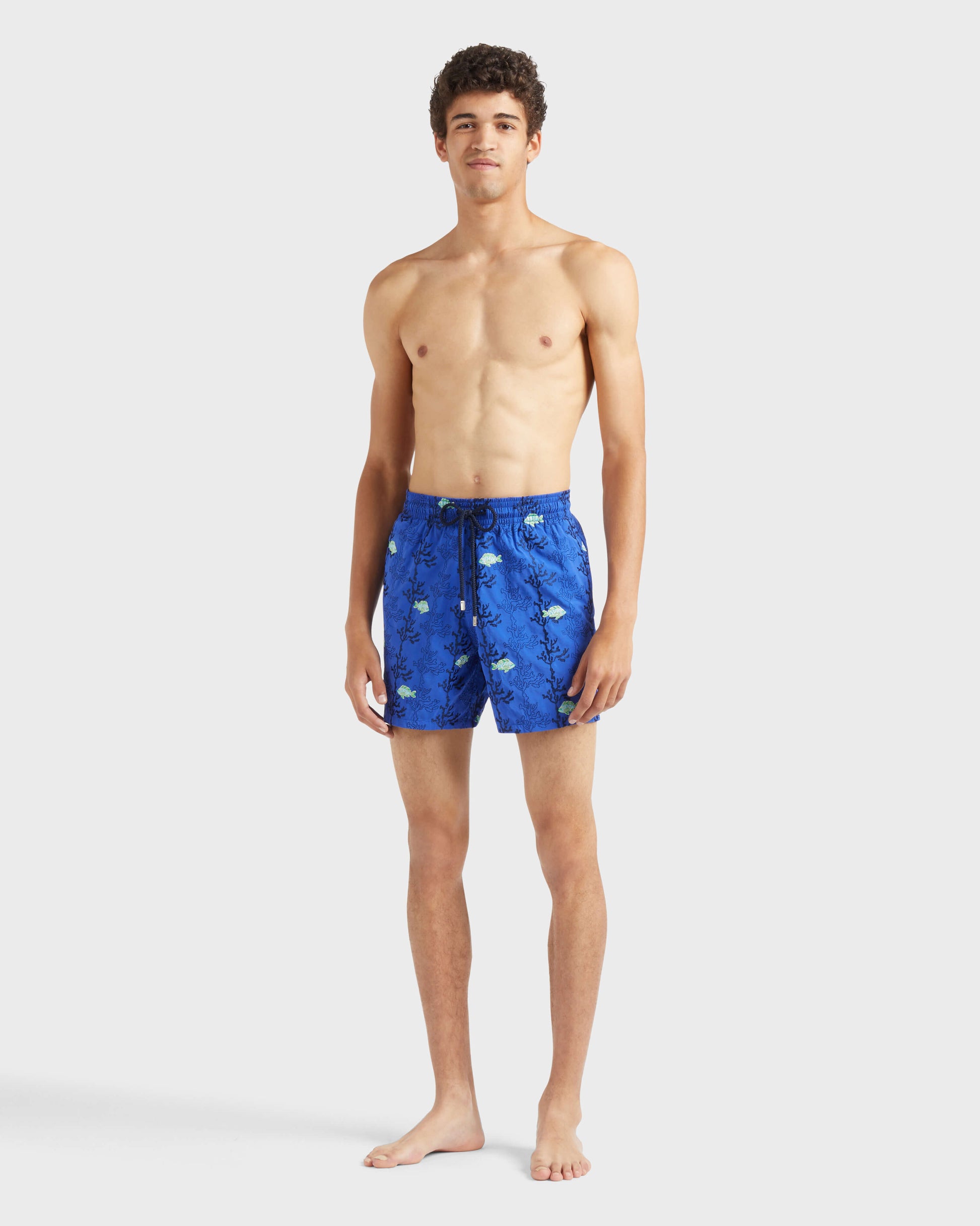 Vilebrequin Men Swim shorts Embroidered Seaweed - Blue Marrakech