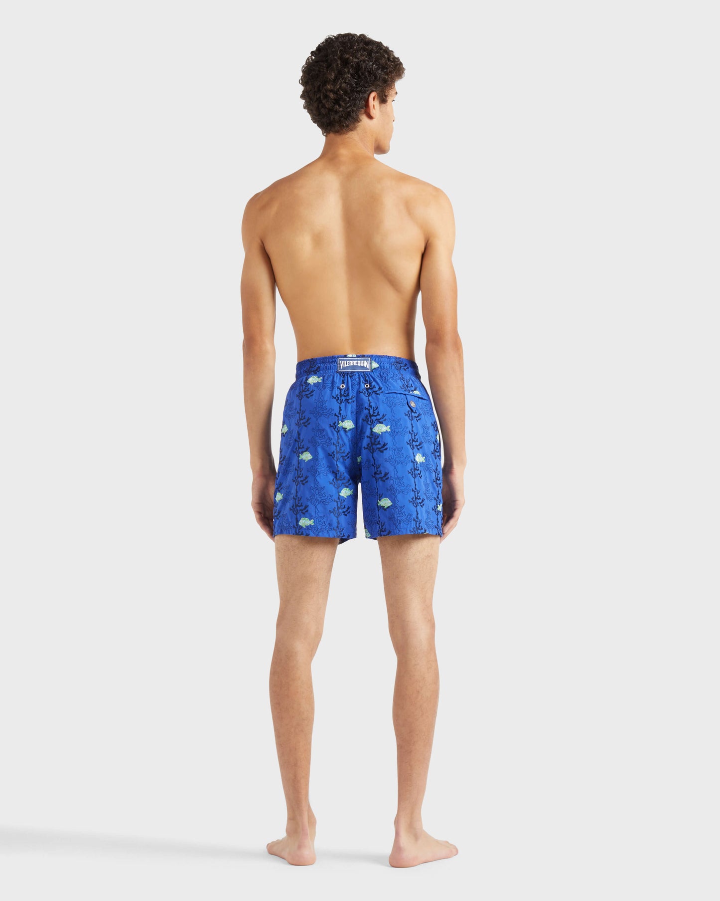 Vilebrequin Men Swim shorts Embroidered Seaweed - Blue Marrakech