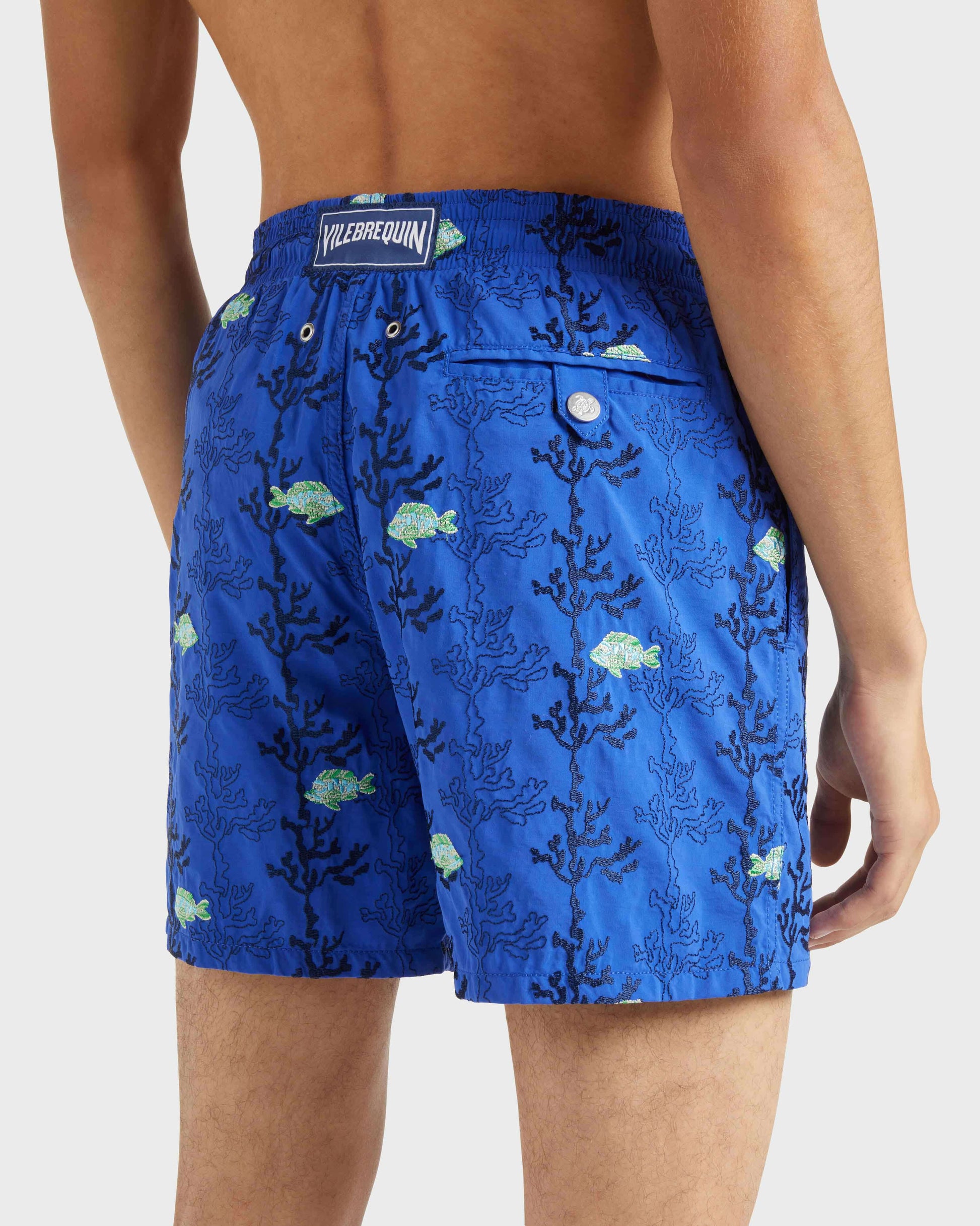 Vilebrequin Men Swim shorts Embroidered Seaweed - Blue Marrakech