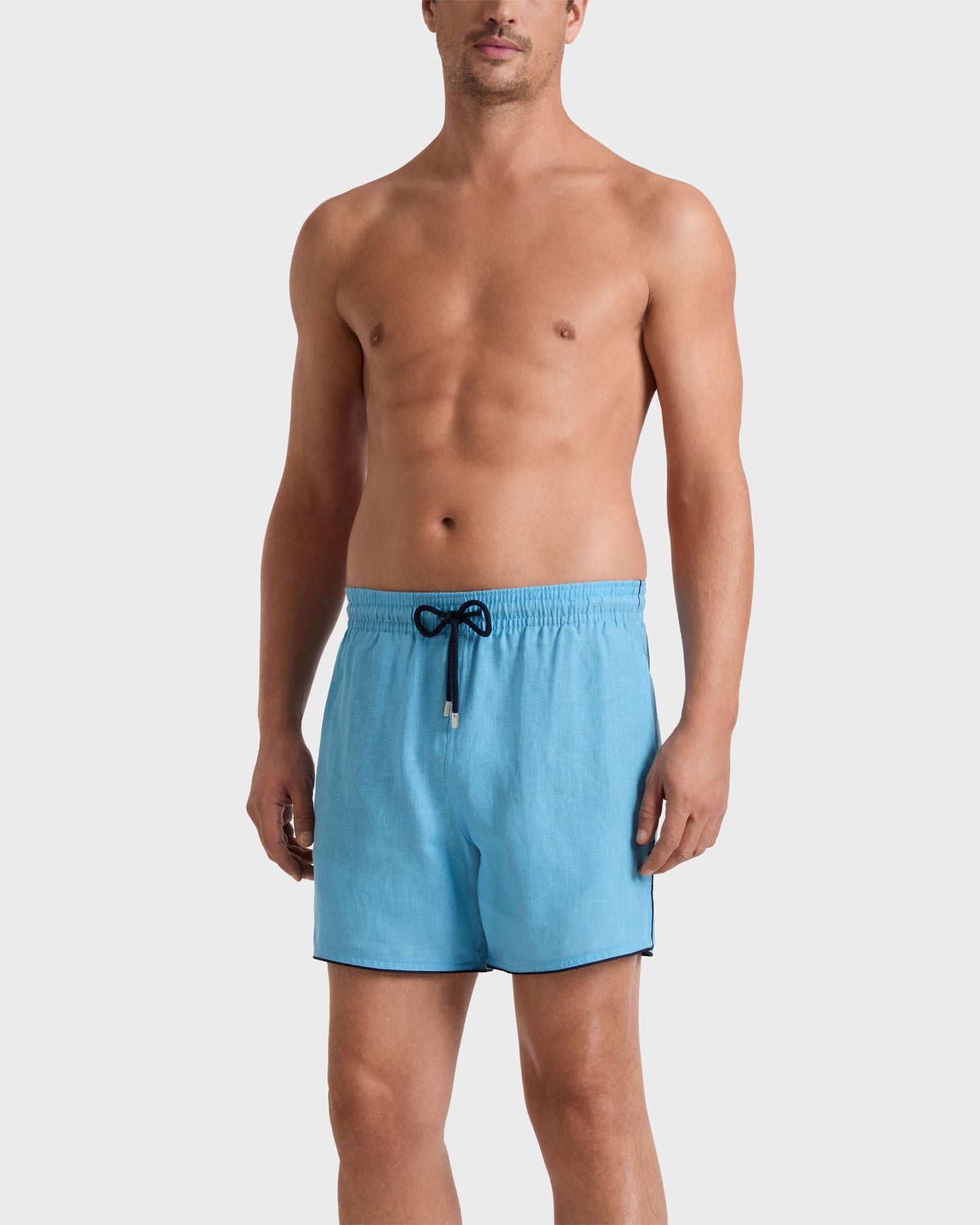 Vilebrequin Men Linen Swim Trunks Solid - Blue Larimar