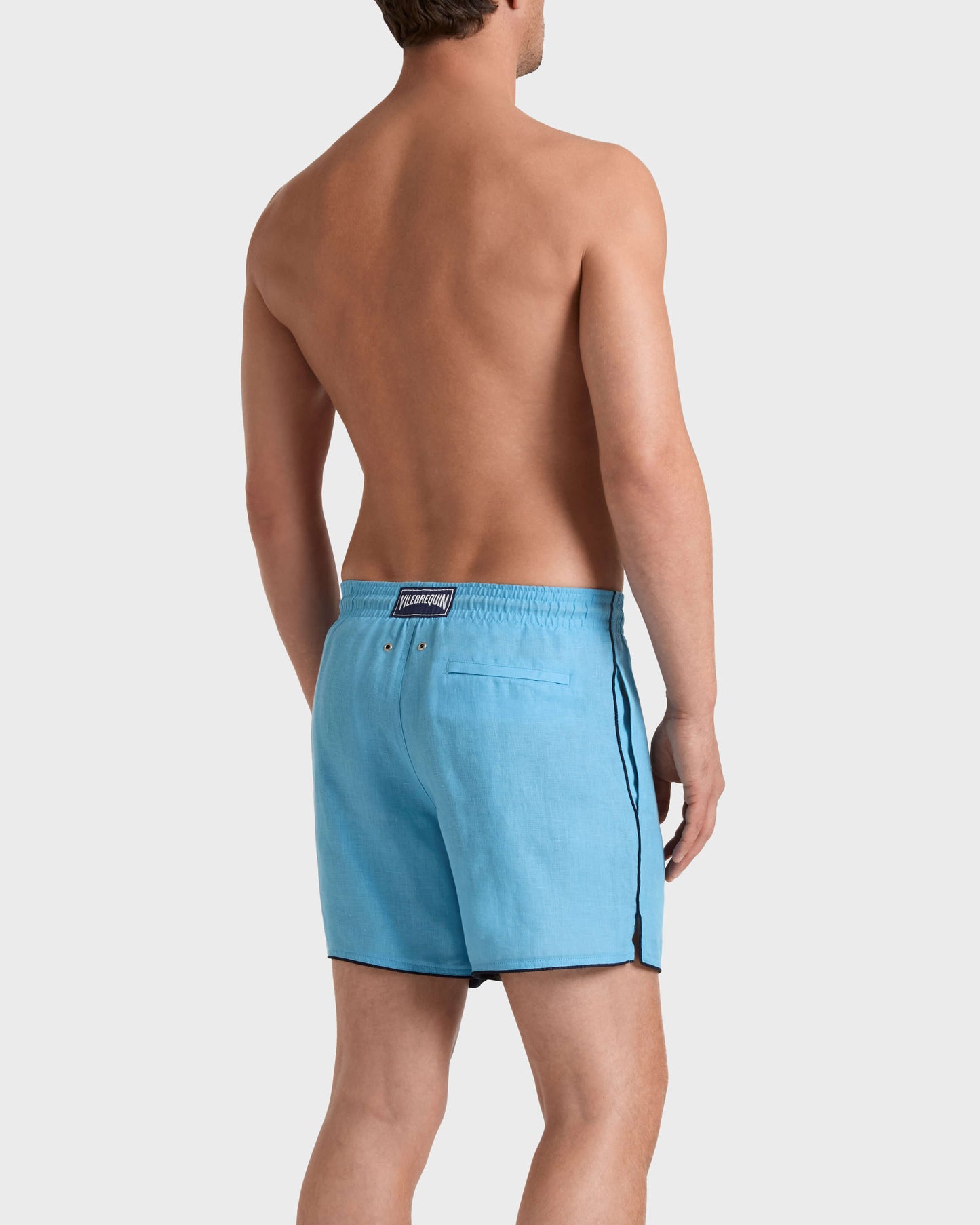 Vilebrequin Men Linen Swim Trunks Solid - Blue Larimar