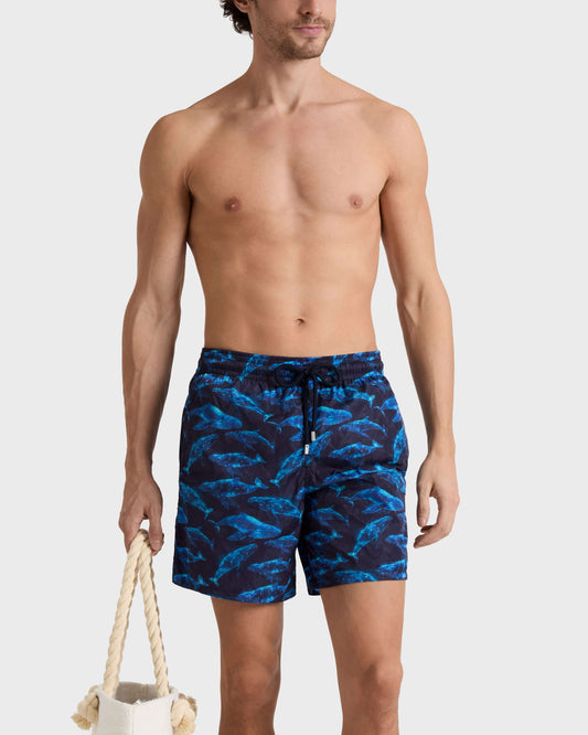 Vilebrequin Men Swim Trunks Sparkling Whales - Blue Navy