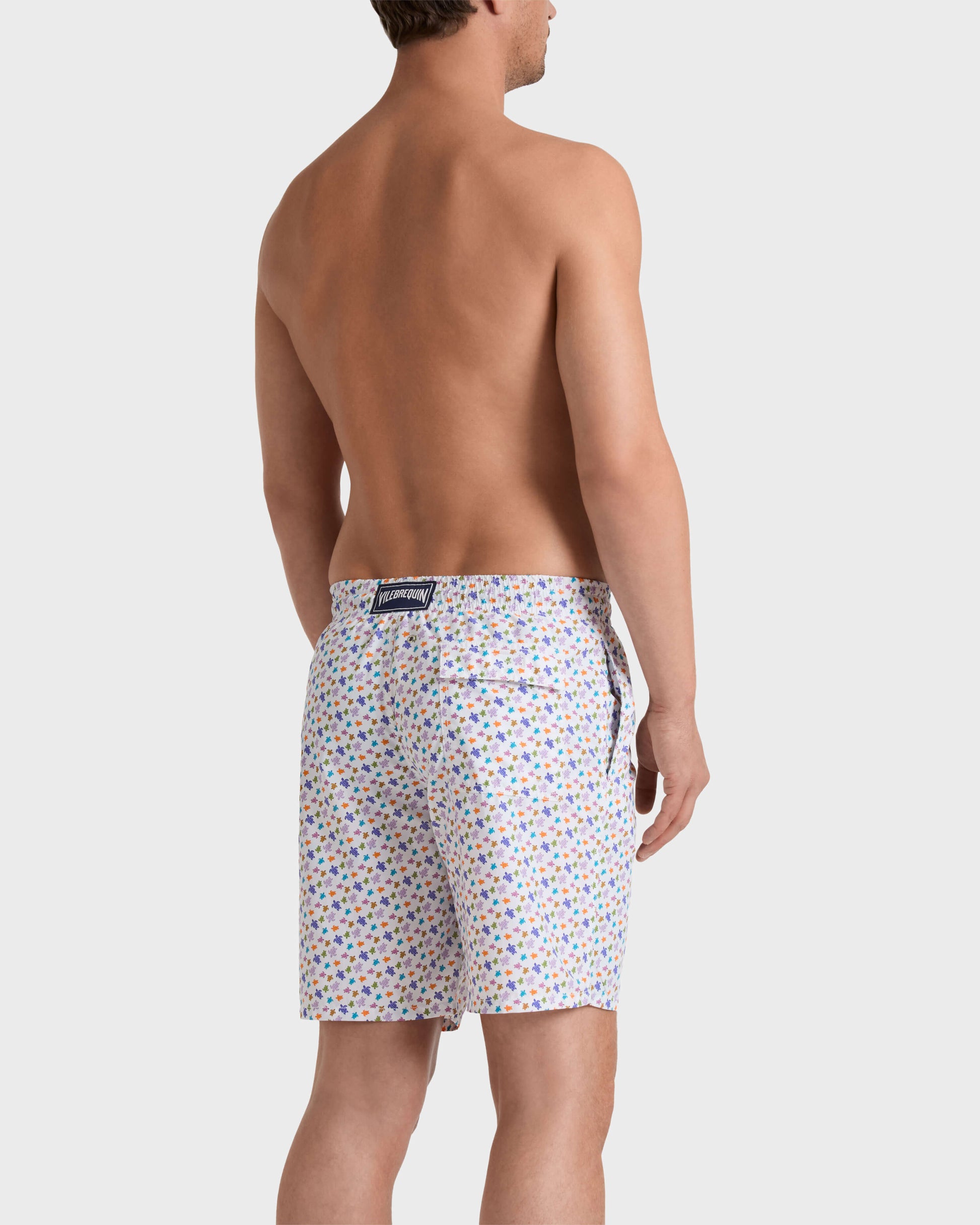 Vilebrequin Men Long Swim Trunks Micro Ronde des Tortues - White