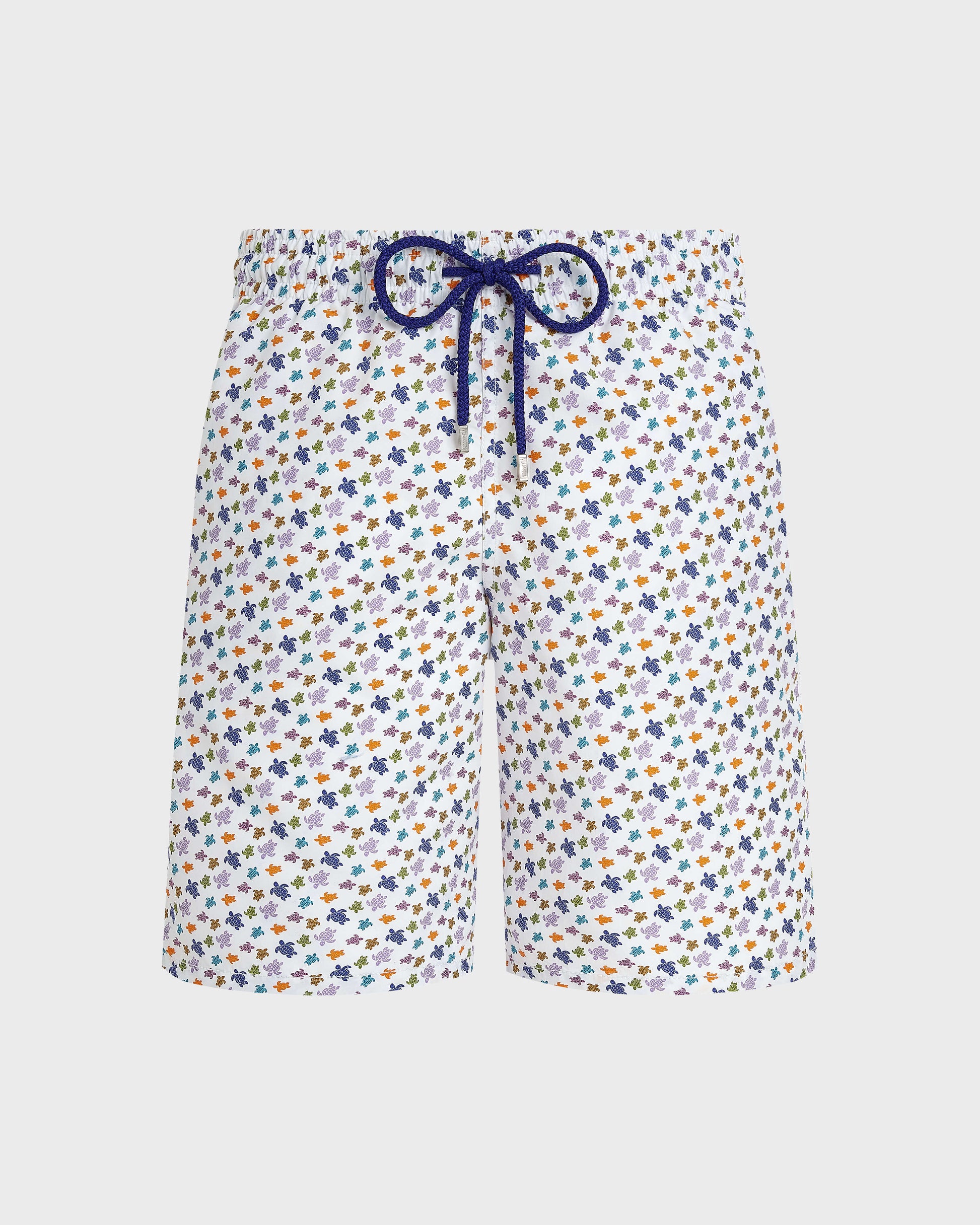 Vilebrequin Men Long Swim Trunks Micro Ronde des Tortues - White