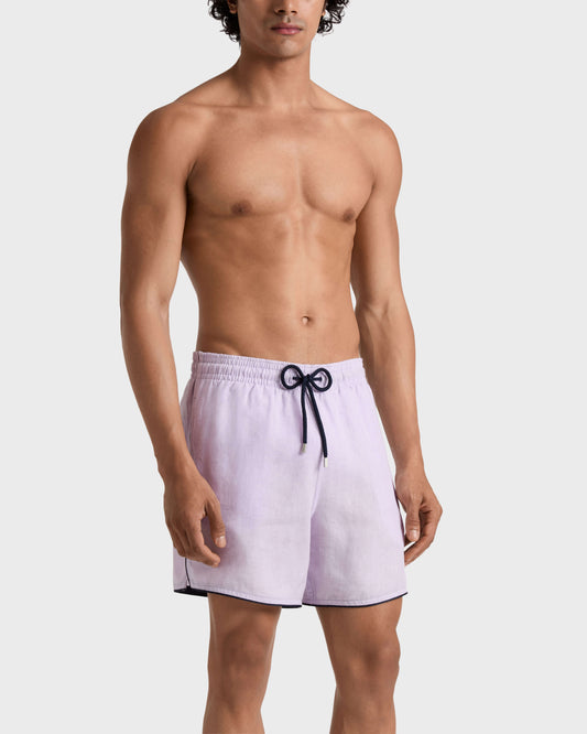 Vilebrequin Men Linen Swim Trunks Solid - Purple Kunzite
