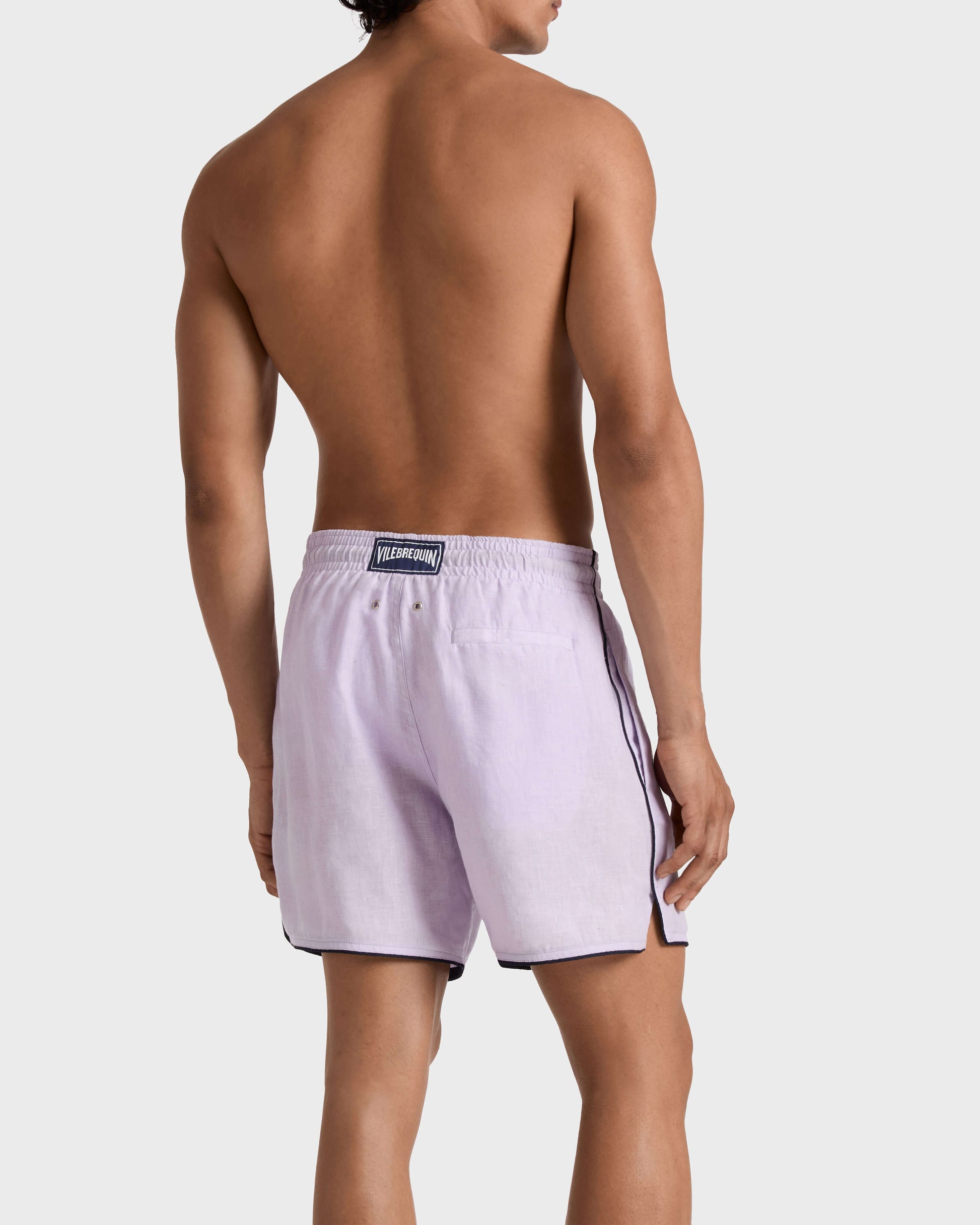 Vilebrequin Men Linen Swim Trunks Solid - Purple Kunzite