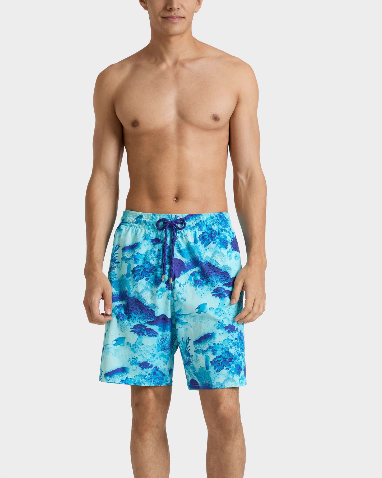 Vilebrequin Men Long Stretch Swim Trunks Coral Reef - Blue Oxygene