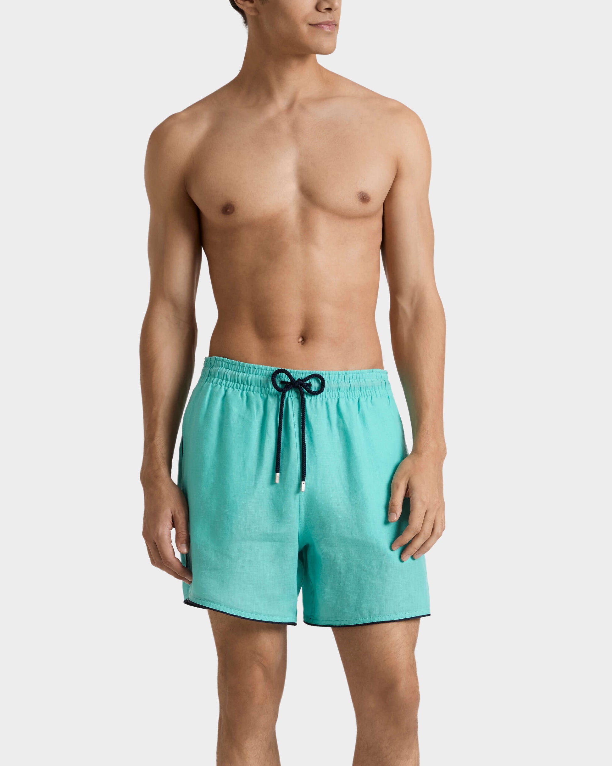 Vilebrequin Men Linen Swim Trunks Solid - Green Aventurine