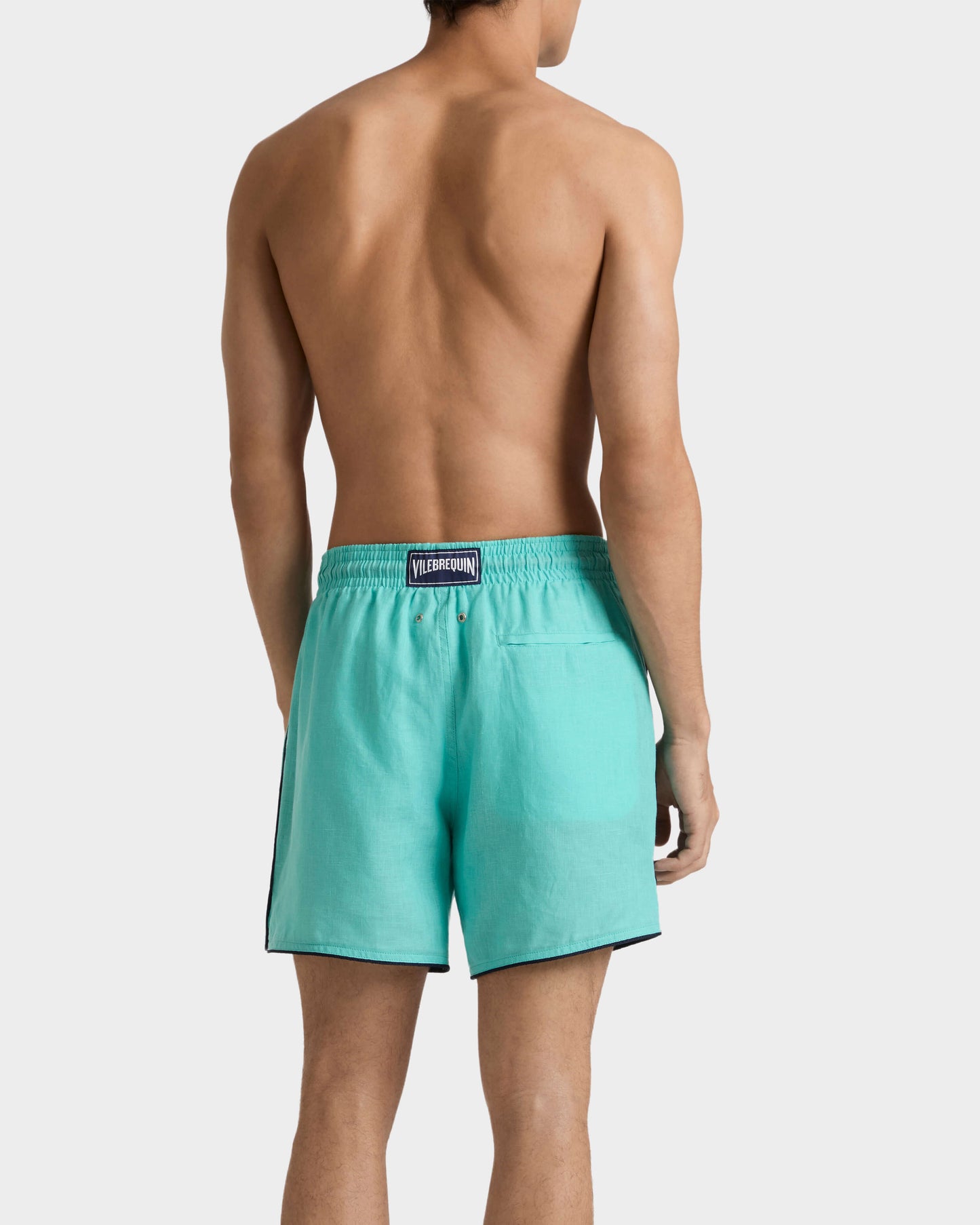 Vilebrequin Men Linen Swim Trunks Solid - Green Aventurine