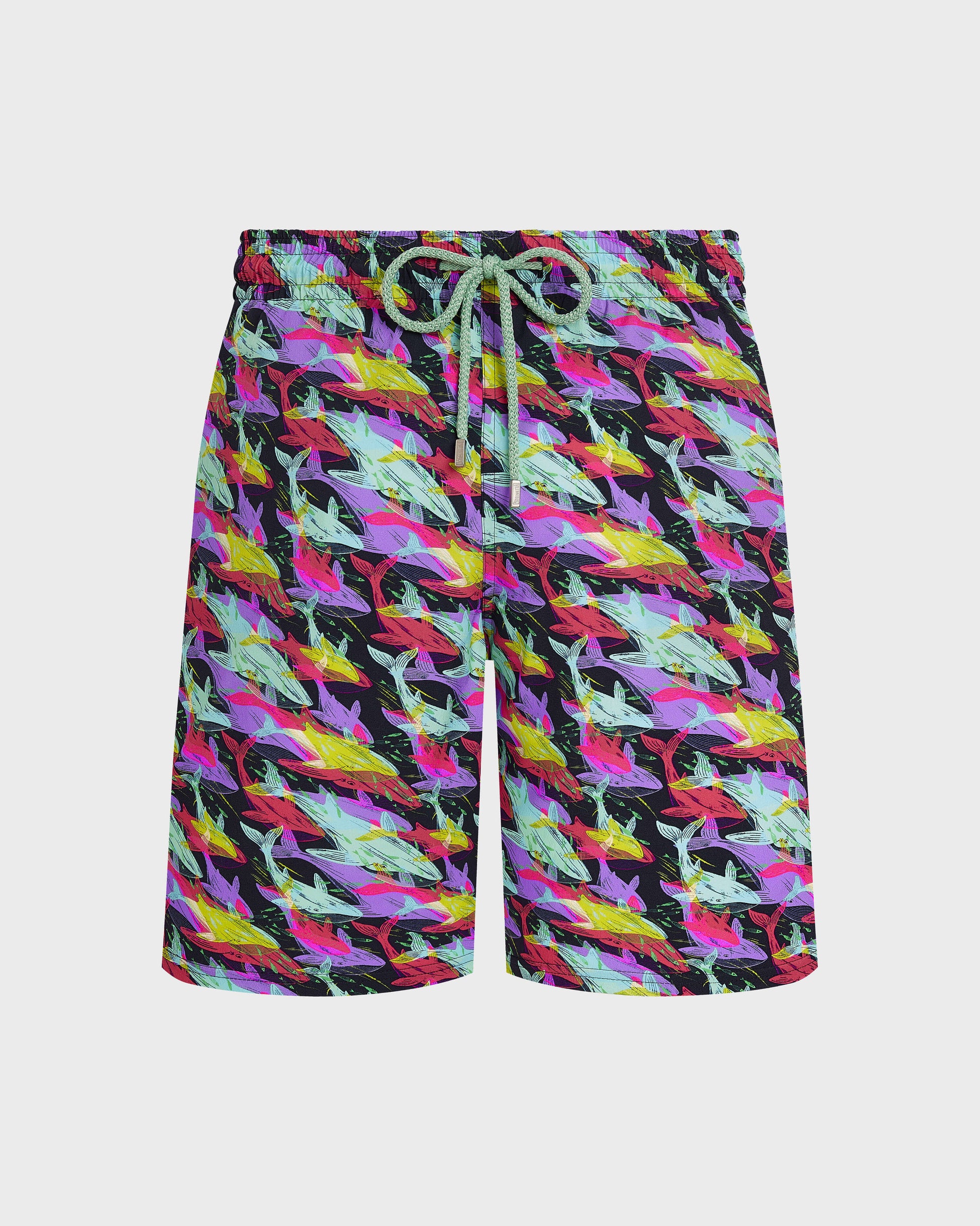 Vilebrequin Men Long Stretch Swim Trunks Whales Offset - Blue Navy