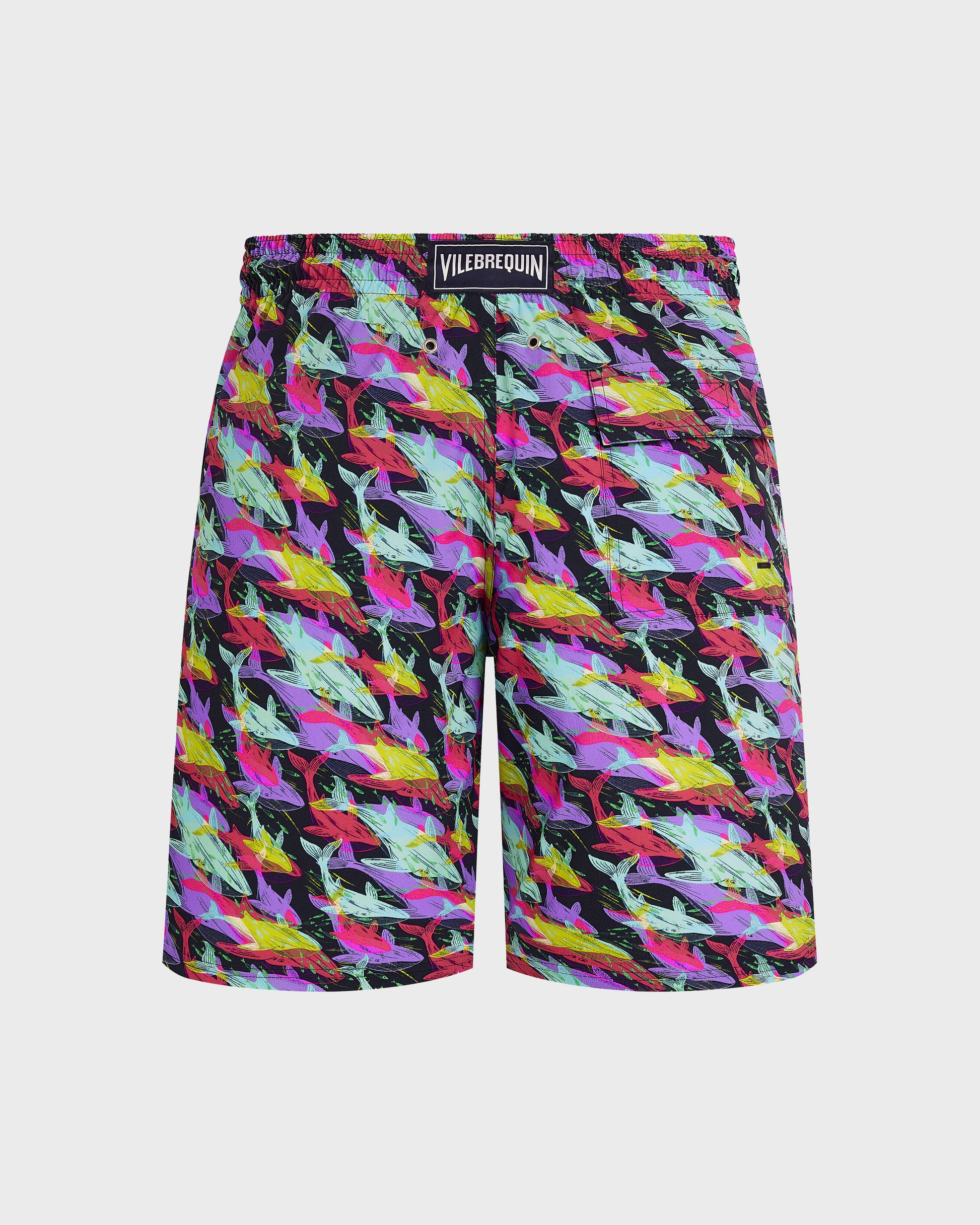 Vilebrequin Men Long Stretch Swim Trunks Whales Offset - Blue Navy