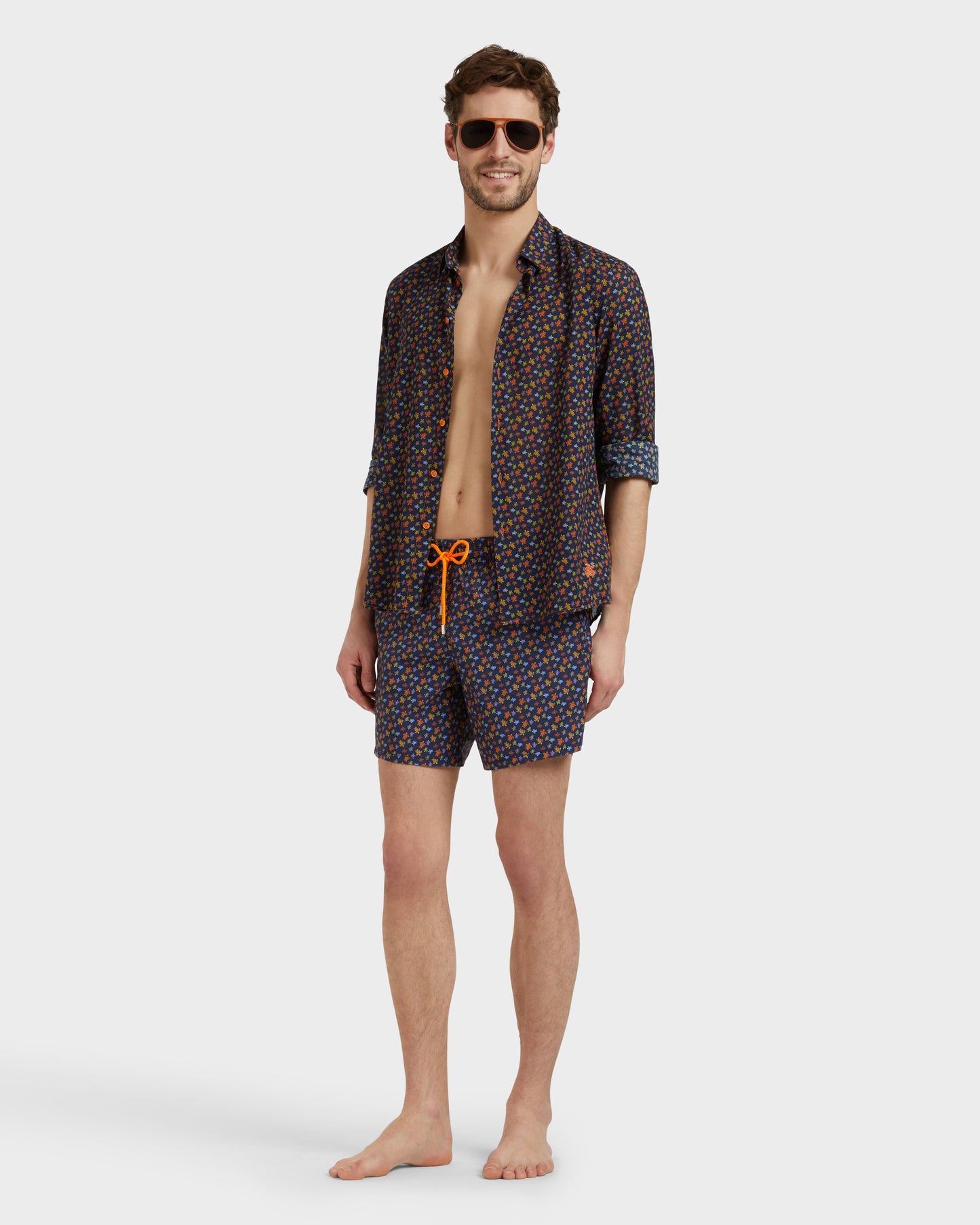 Vilebrequin Men Swim Shorts Micro Ronde Des Tortues - Orange Vitamin