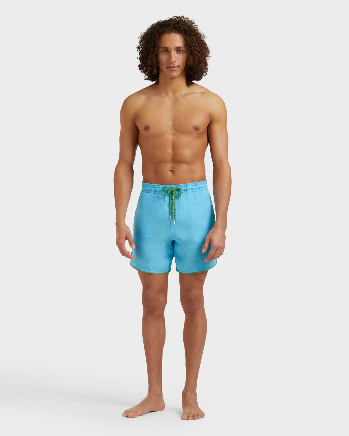 Vilebrequin Men Linen Swim Shorts Solid - Blue topaz