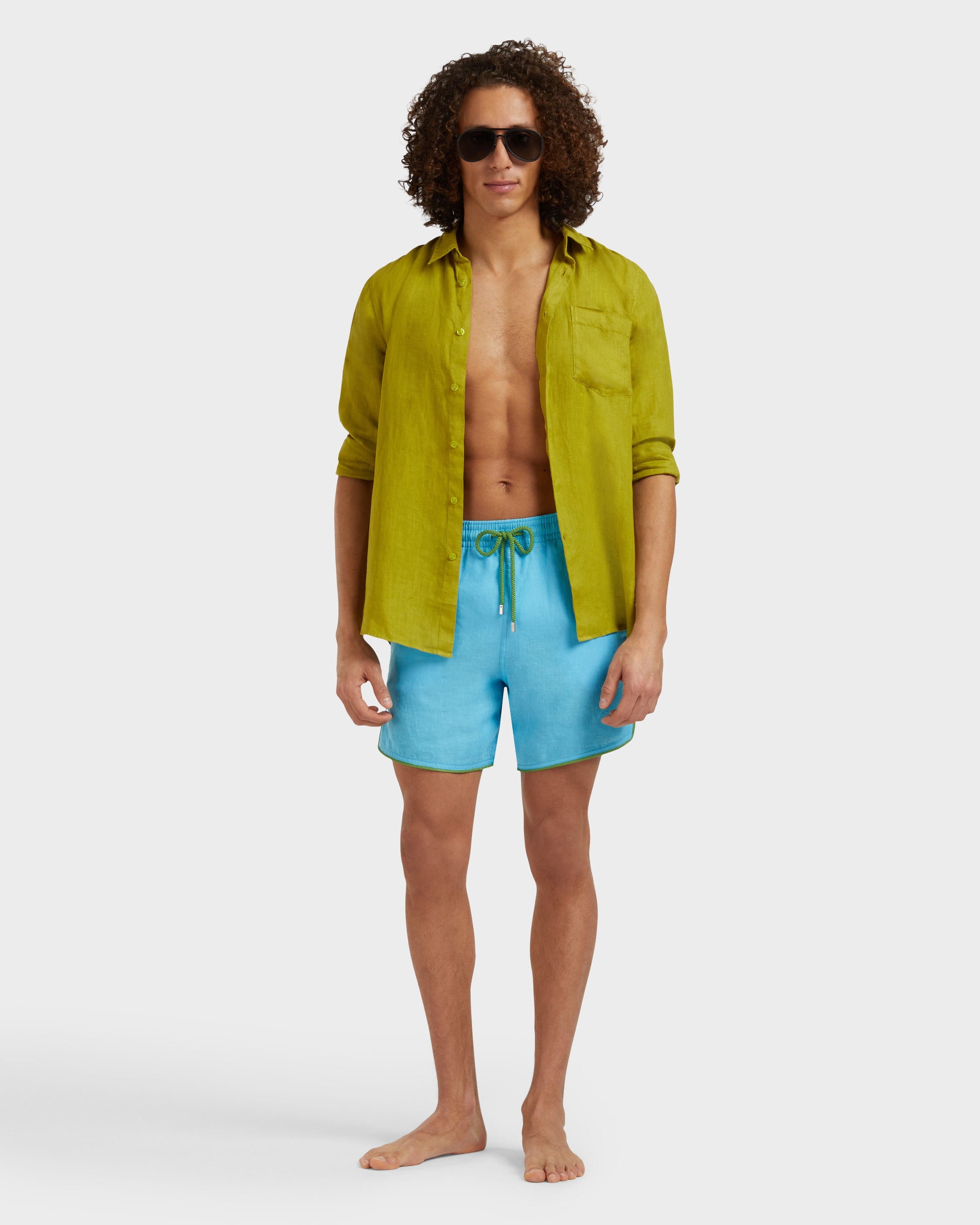 Vilebrequin Men Linen Swim Shorts Solid - Blue topaz
