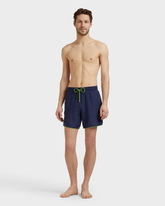 Vilebrequin Men Linen Swim Shorts Solid - Blue Navy