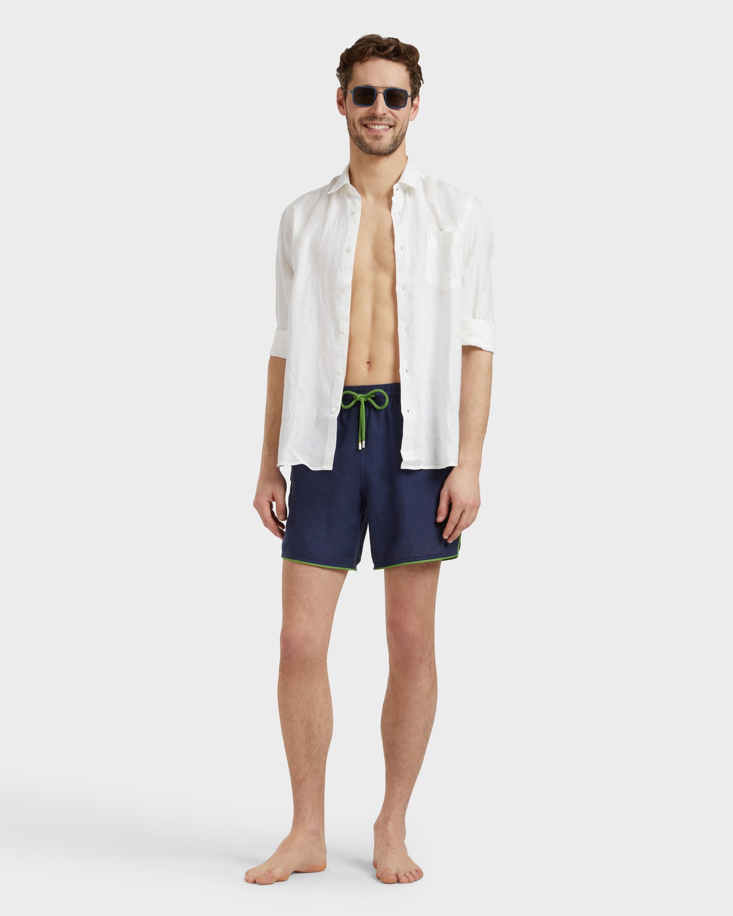 Vilebrequin Men Linen Swim Shorts Solid - Blue Navy