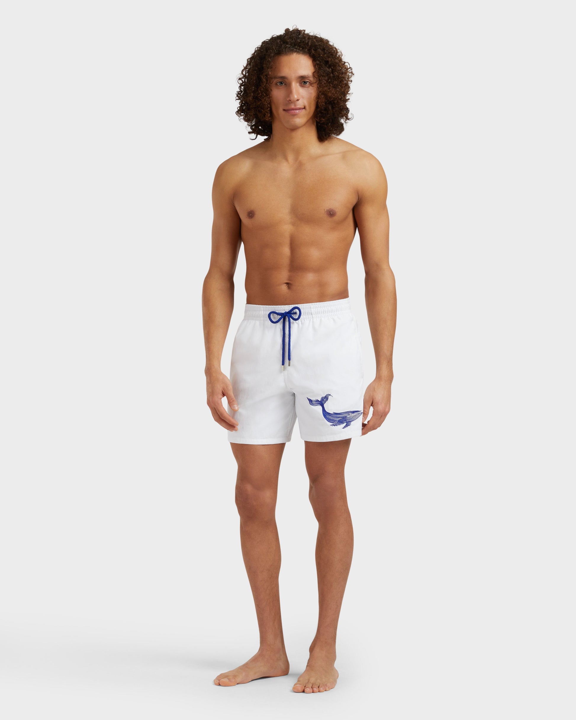 Vilebrequin Men Swim Shorts Embroidered Whale - White