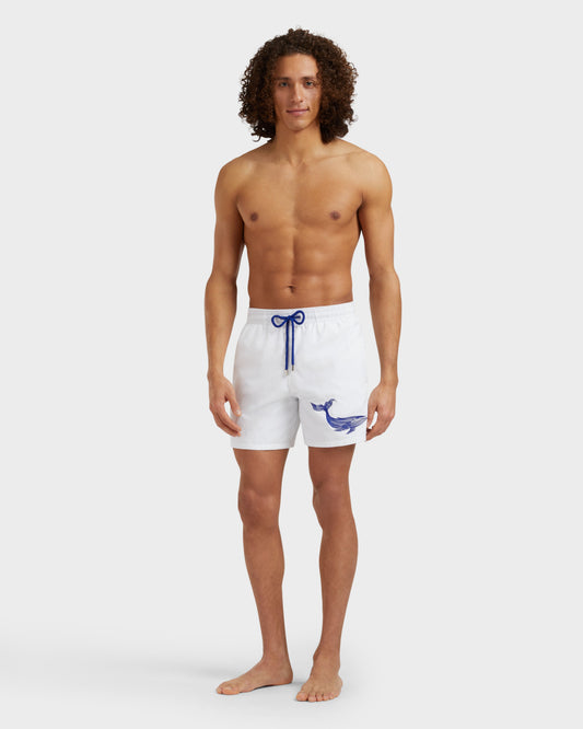 Vilebrequin Men Swim Shorts Embroidered Whale - White