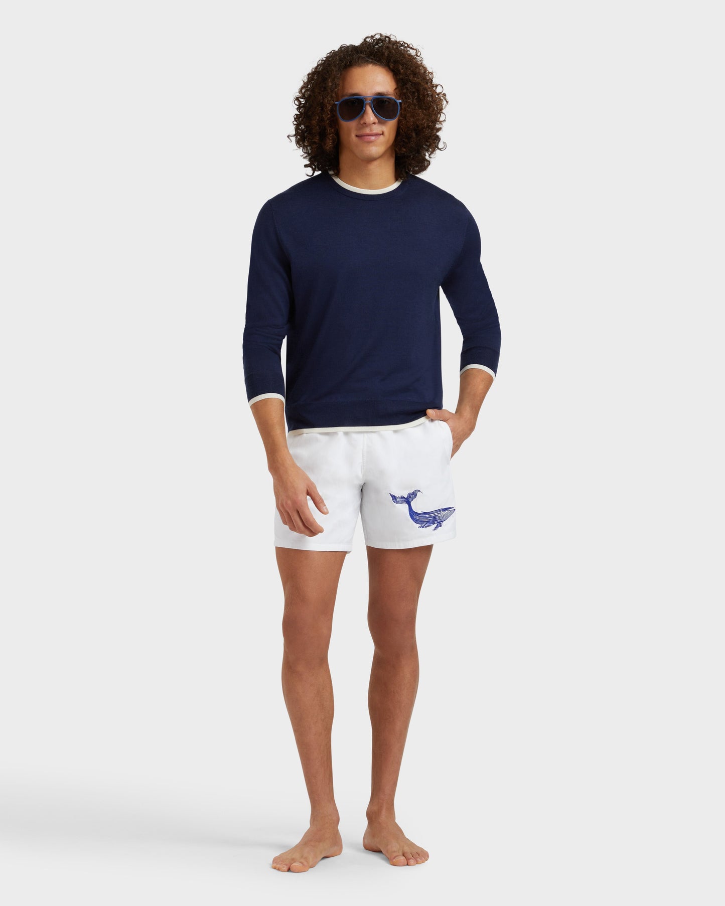Vilebrequin Men Swim Shorts Embroidered Whale - White