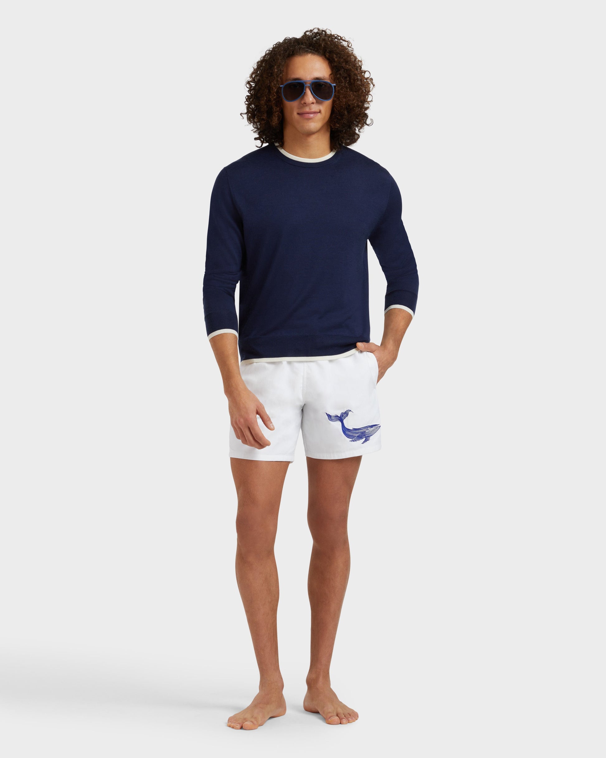 Vilebrequin Men Swim Shorts Embroidered Whale - White