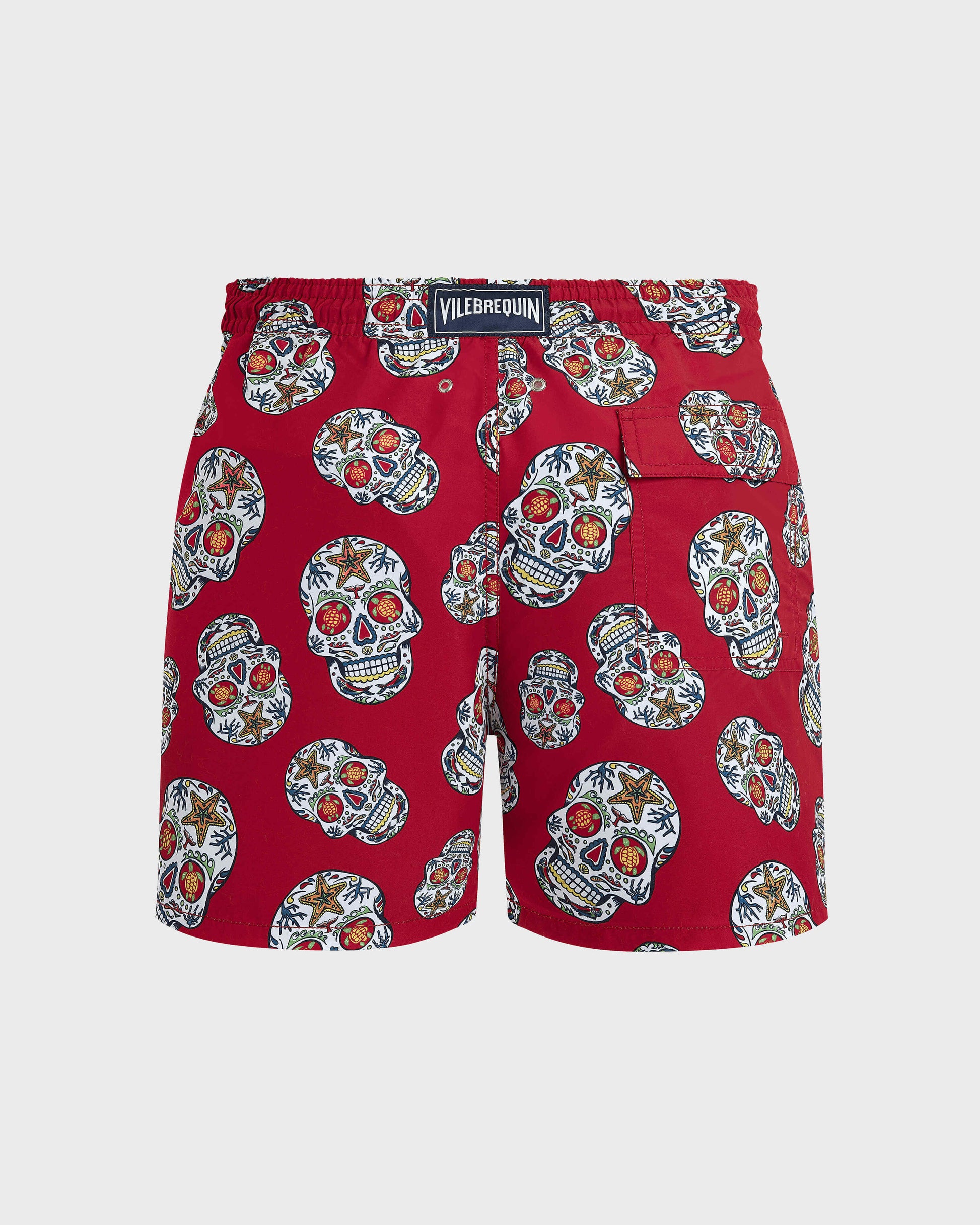 Vilebrequin Men Red Swim Trunks Día de Muertos