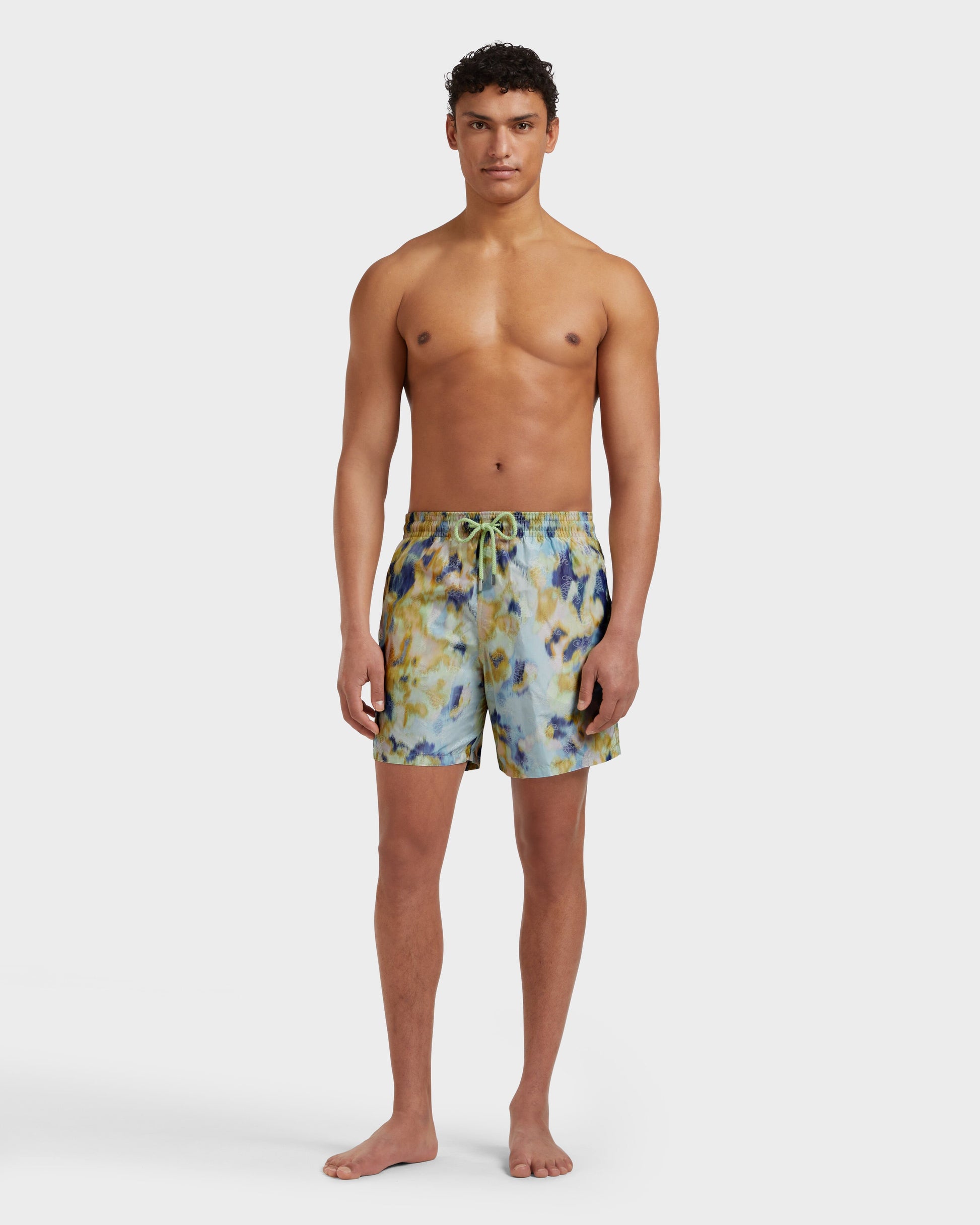 Vilebrequin Men Silk Swim Shorts Blurred Nymphea - Green Macaroon