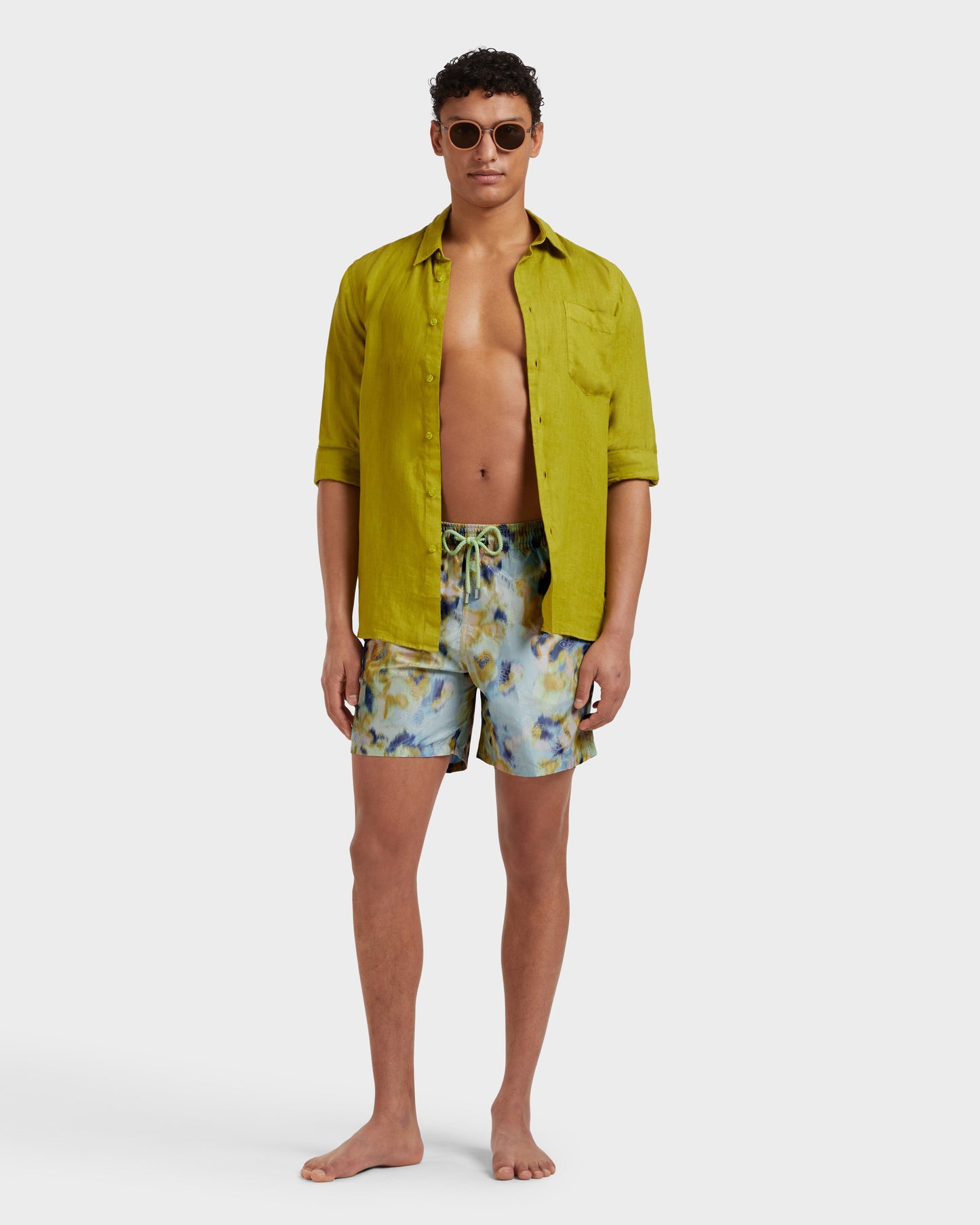 Vilebrequin Men Silk Swim Shorts Blurred Nymphea - Green Macaroon