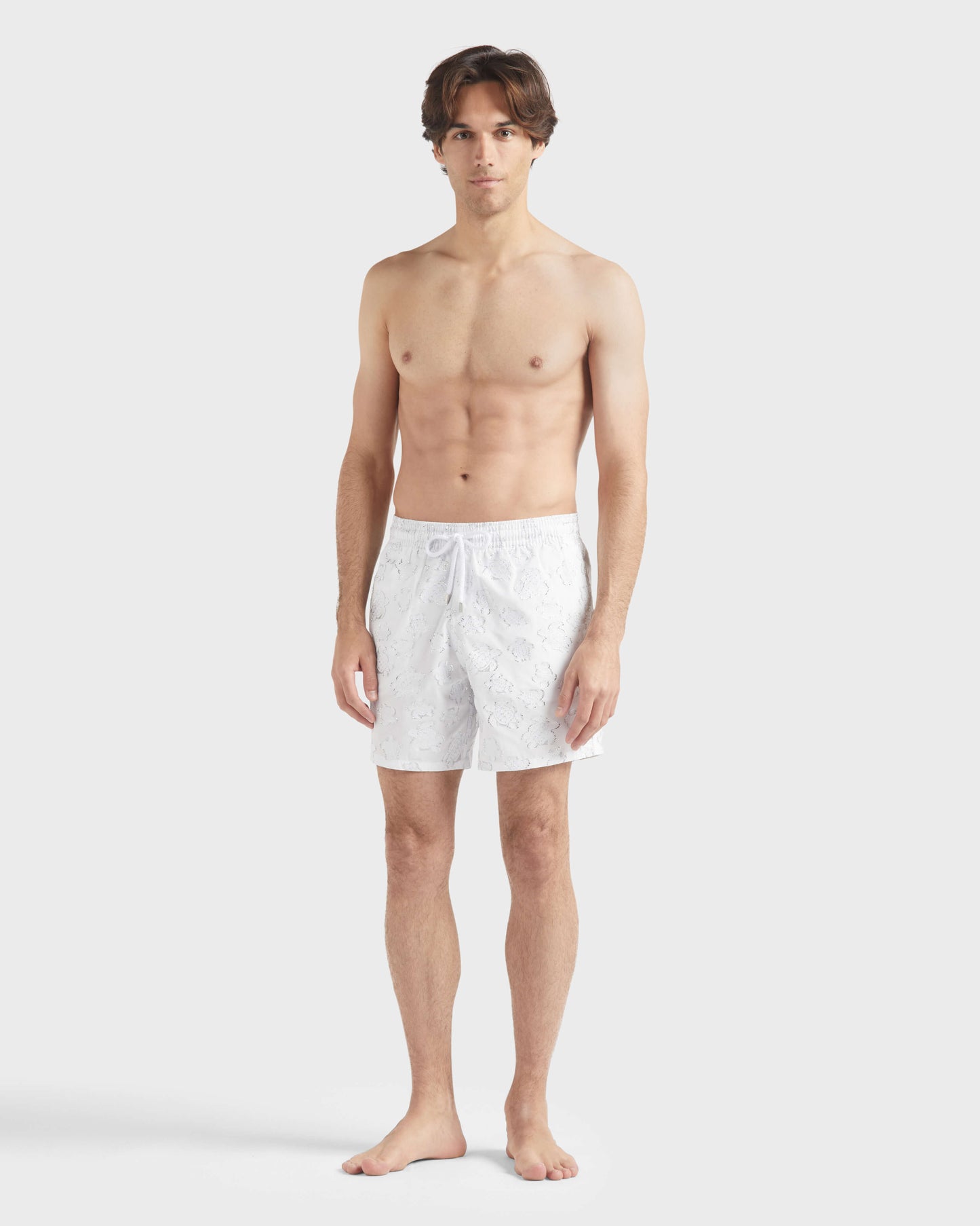 Vilebrequin Men Swim shorts Ronde des tortues Jacquard - White