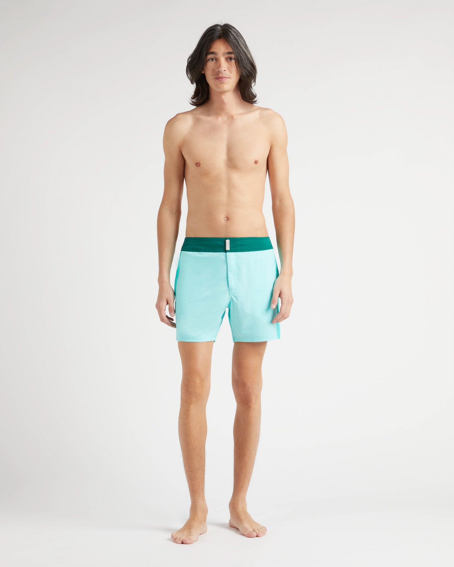 Vilebrequin Men Stretch Swim Shorts Flat Belt Color Block - Blue Lagoon