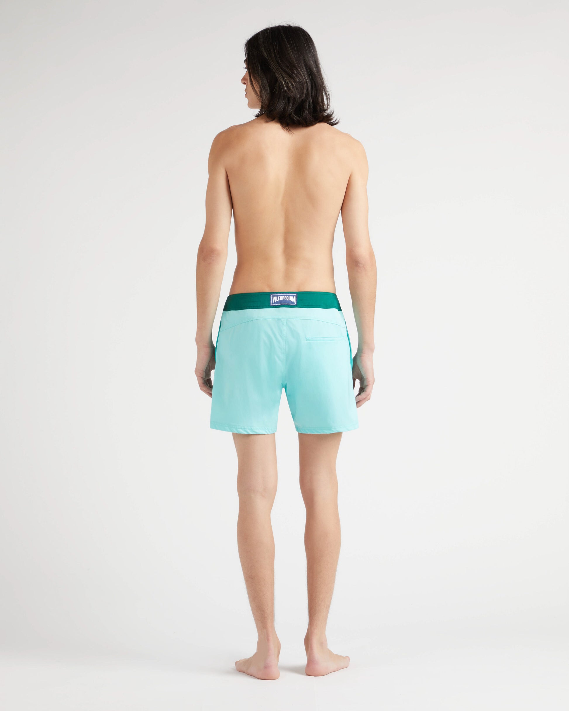 Vilebrequin Men Stretch Swim Shorts Flat Belt Color Block - Blue Lagoon
