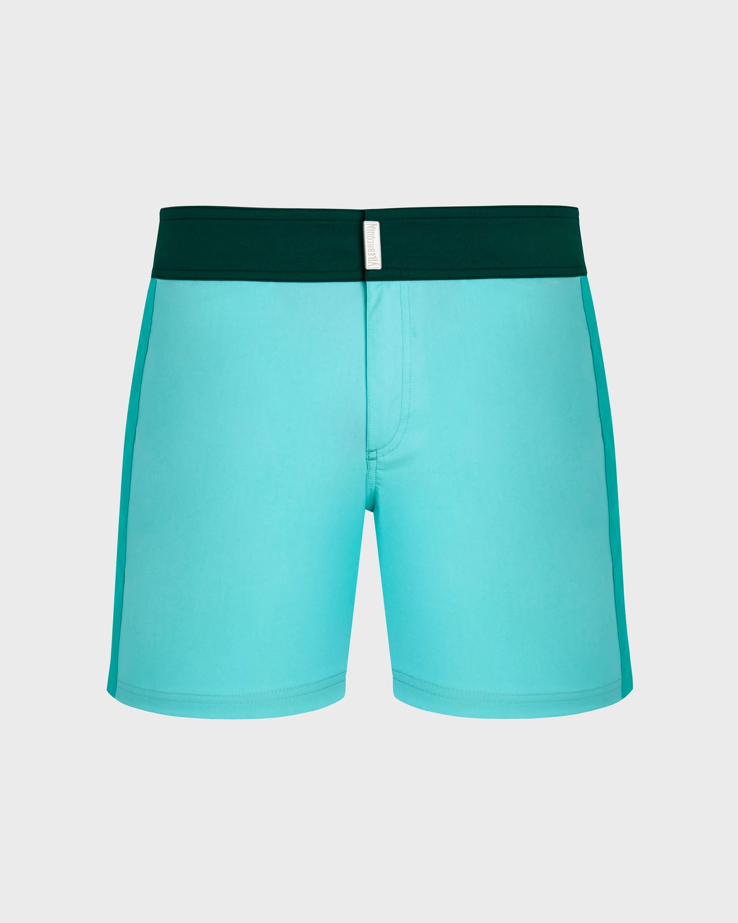 Vilebrequin Men Stretch Swim Shorts Flat Belt Color Block - Blue Lagoon