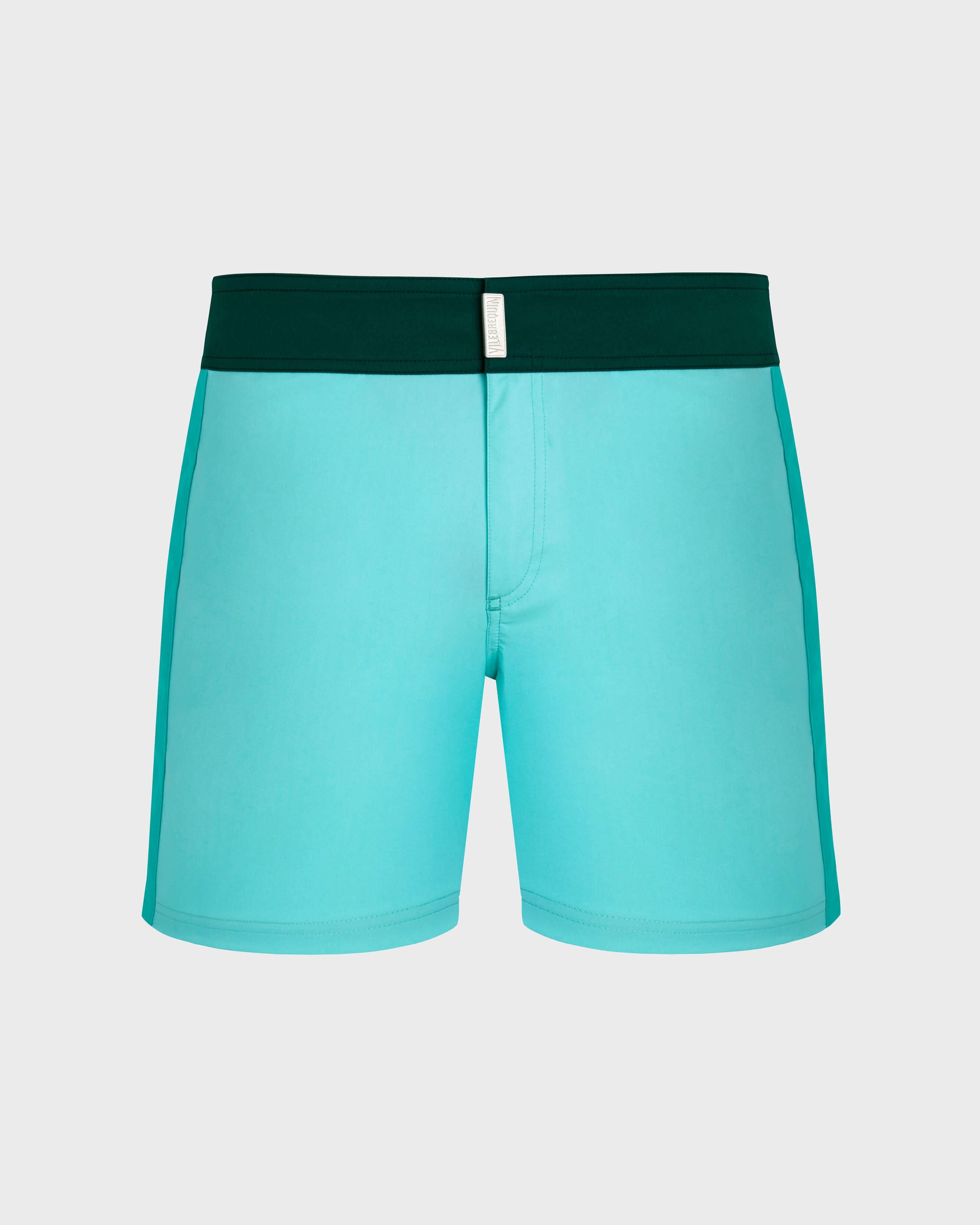 Vilebrequin Men Stretch Swim Shorts Flat Belt Color Block - Blue Lagoon