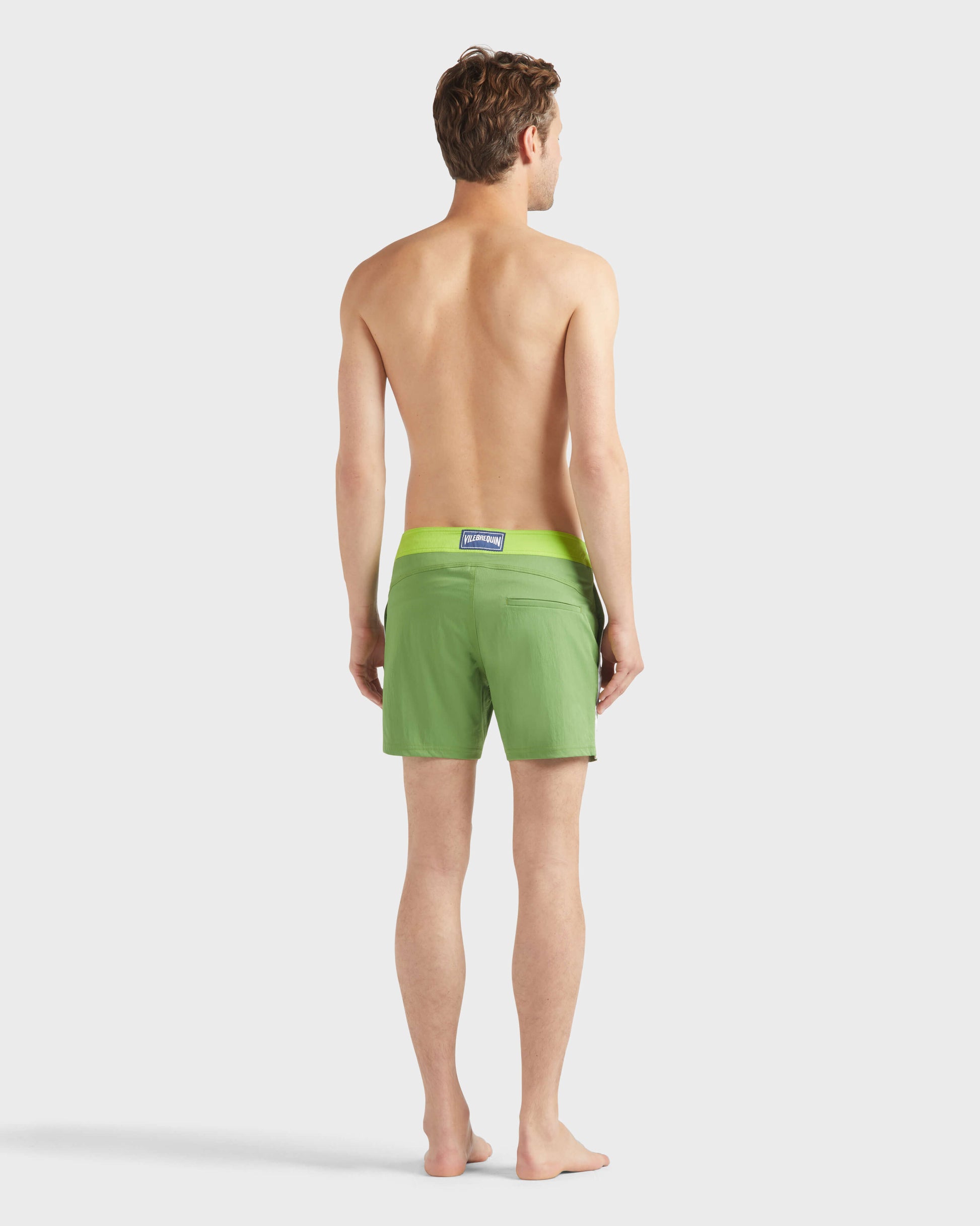 Vilebrequin Men Stretch Swim Shorts Flat Belt Color Block - Green Camouplage