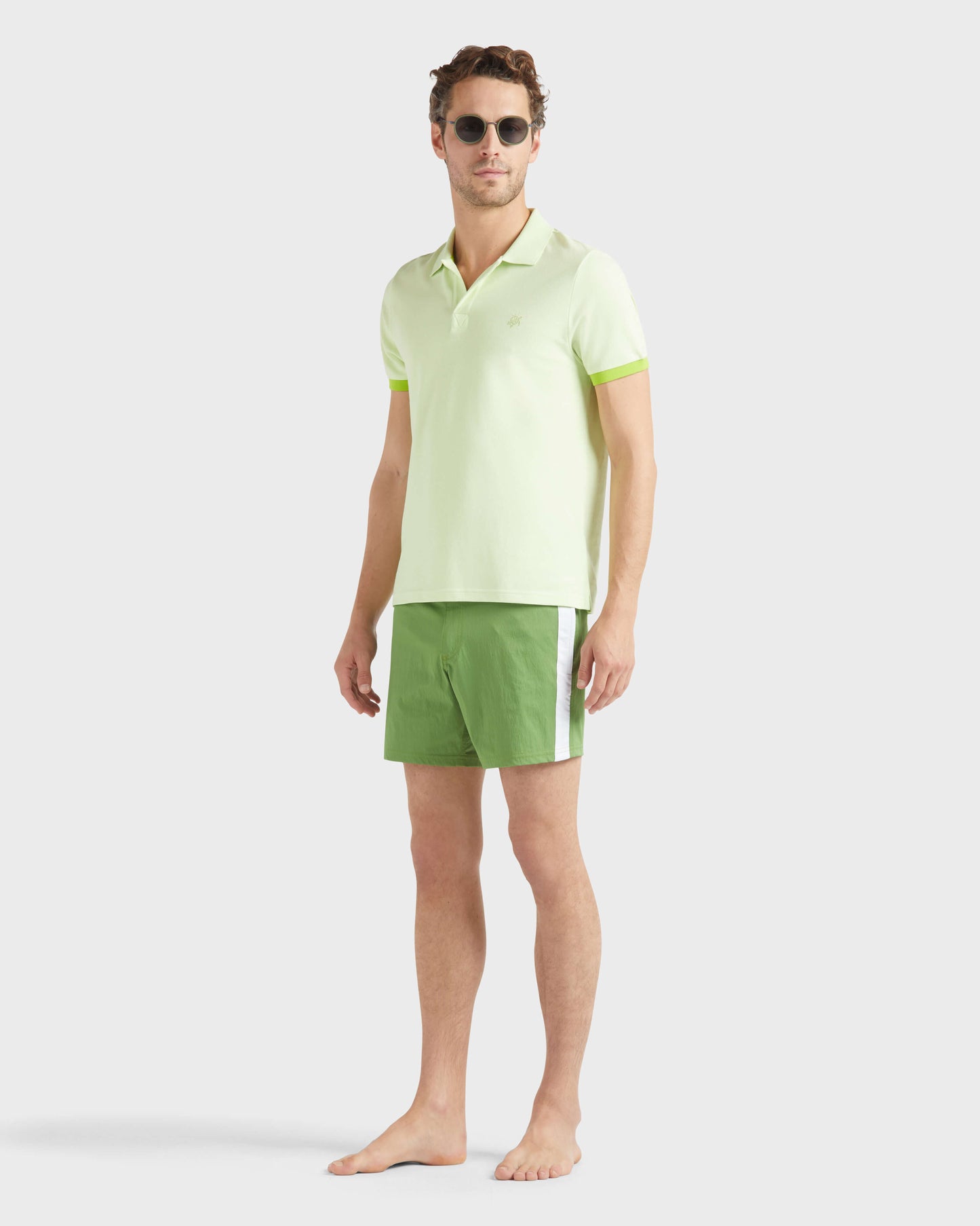 Vilebrequin Men Stretch Swim Shorts Flat Belt Color Block - Green Camouplage