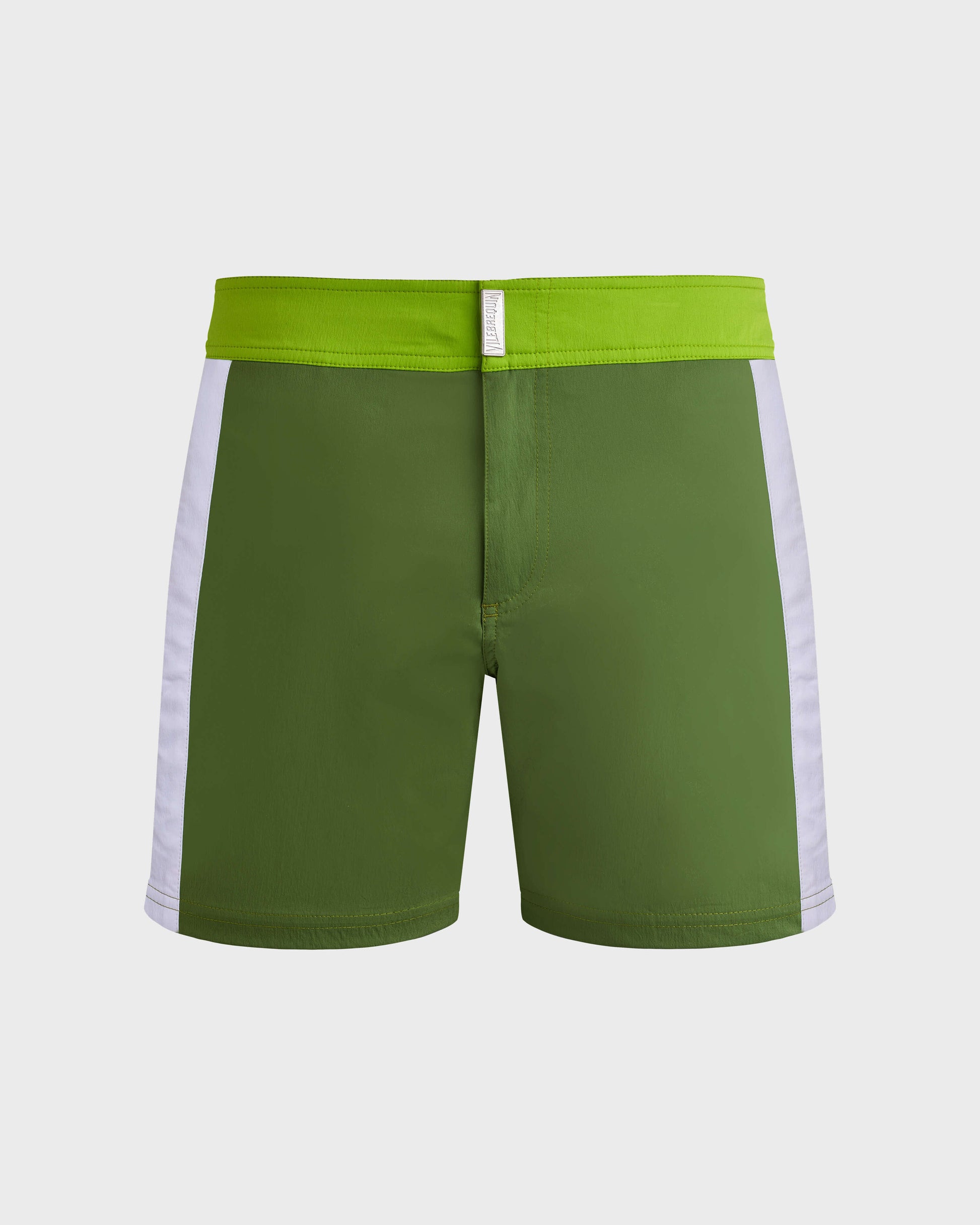 Vilebrequin Men Stretch Swim Shorts Flat Belt Color Block - Green Camouplage