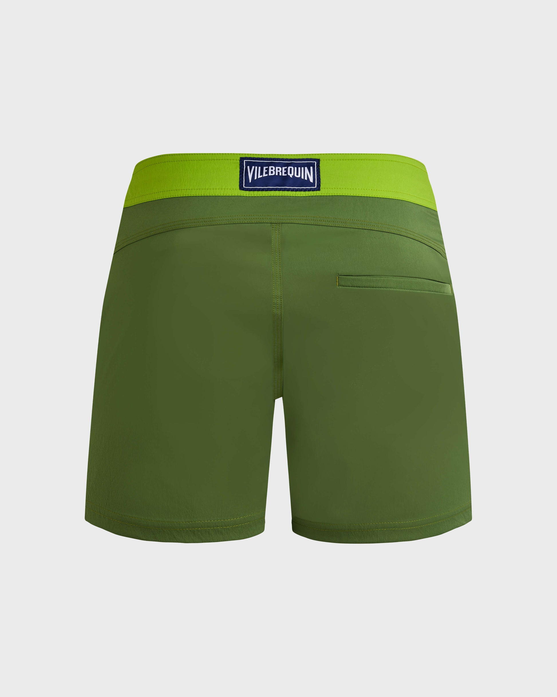 Vilebrequin Men Stretch Swim Shorts Flat Belt Color Block - Green Camouplage