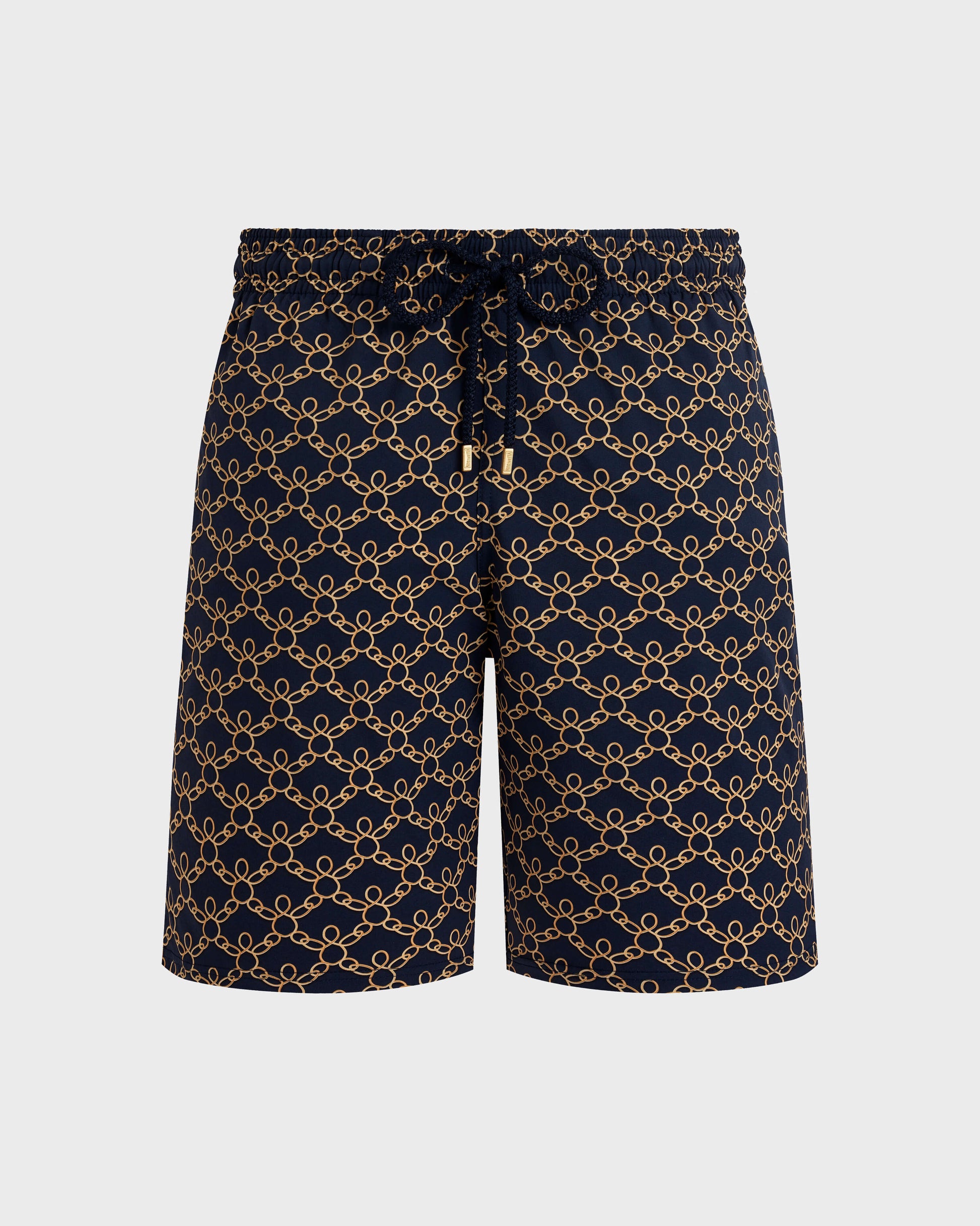 Vilebrequin Men Long Stretch Swim Shorts Turtles Chain - Blue Navy