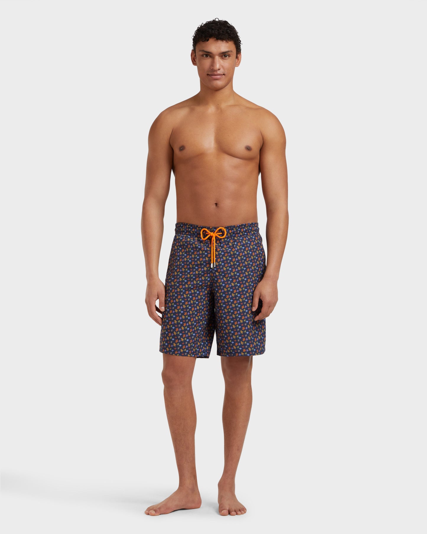Vilebrequin Men Long Swim Shorts Micro Ronde Des Tortues - Orange Vitamin