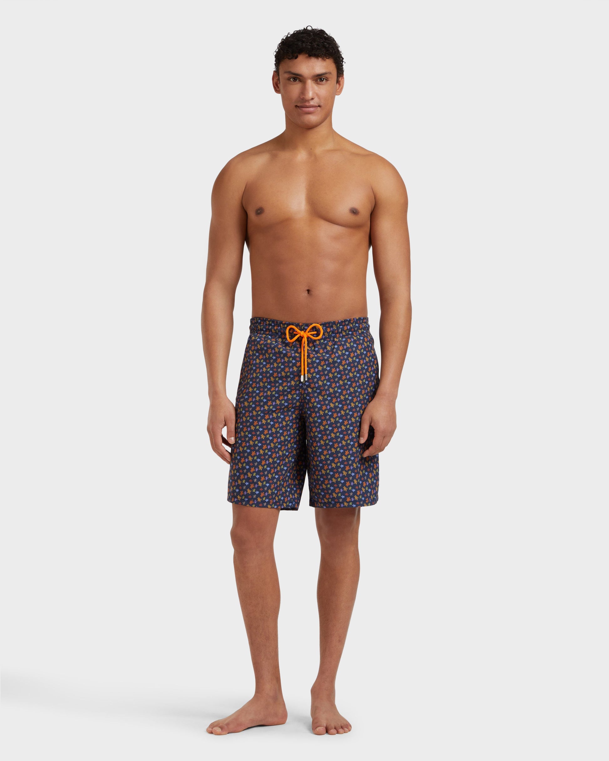 Vilebrequin Men Long Swim Shorts Micro Ronde Des Tortues - Orange Vitamin