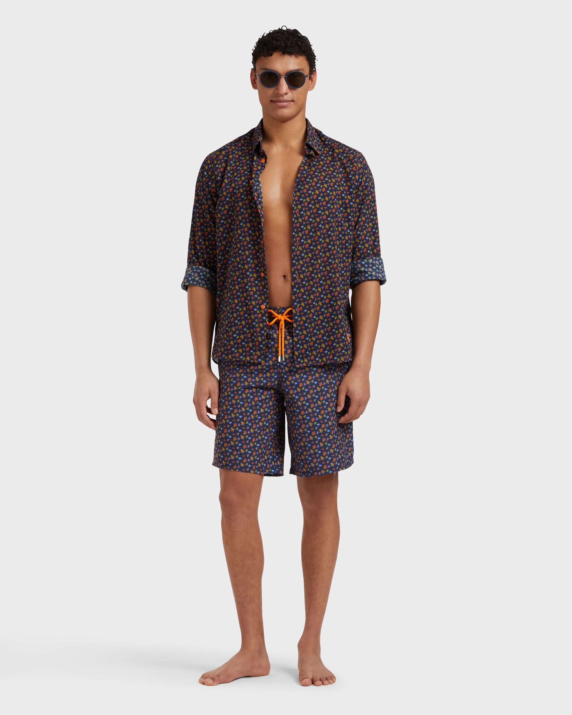 Vilebrequin Men Long Swim Shorts Micro Ronde Des Tortues - Orange Vitamin