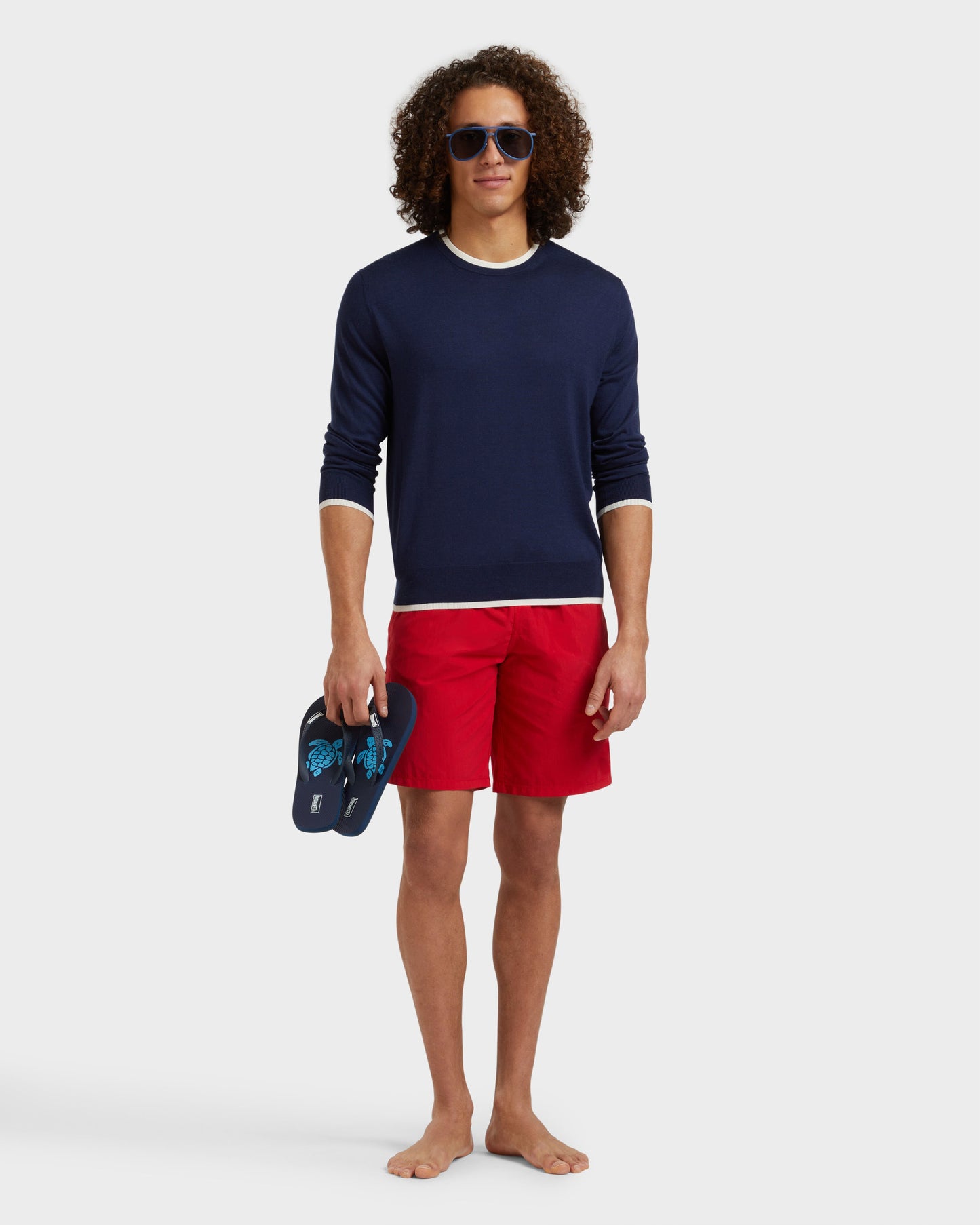 Vilebrequin Men Long Swim Shorts Water-reactive Ronde des Tortues - Red Lipstick